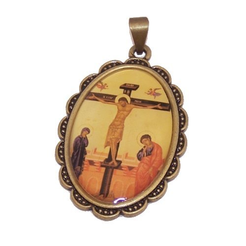  Crucifixion Icon - enamelled or resined bronze medal - Large ( 5 cm or 2 inches )、mySite、elrpsem3k