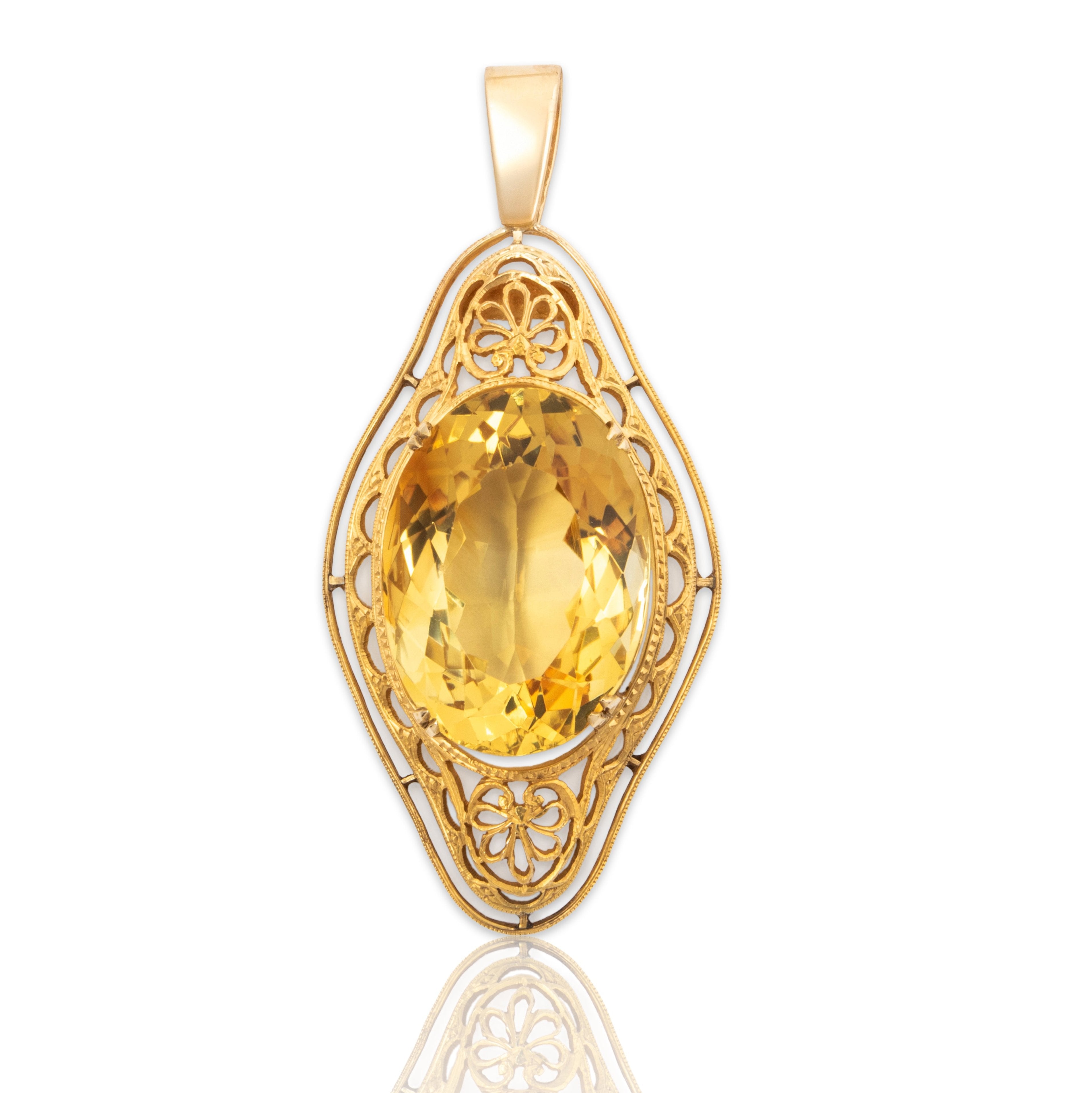Antique Monumental 14k Yellow Gold 28.38ct Oval Citrine Pendant、mySite、hinf8tx79