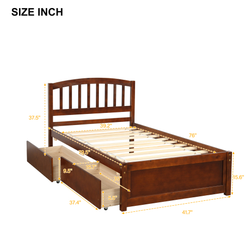 Twin Platform Storage Bed Wood Bed Frame with Two Drawers and Headboard, Espresso(Previous SKU: SF000062PAA)、、casual