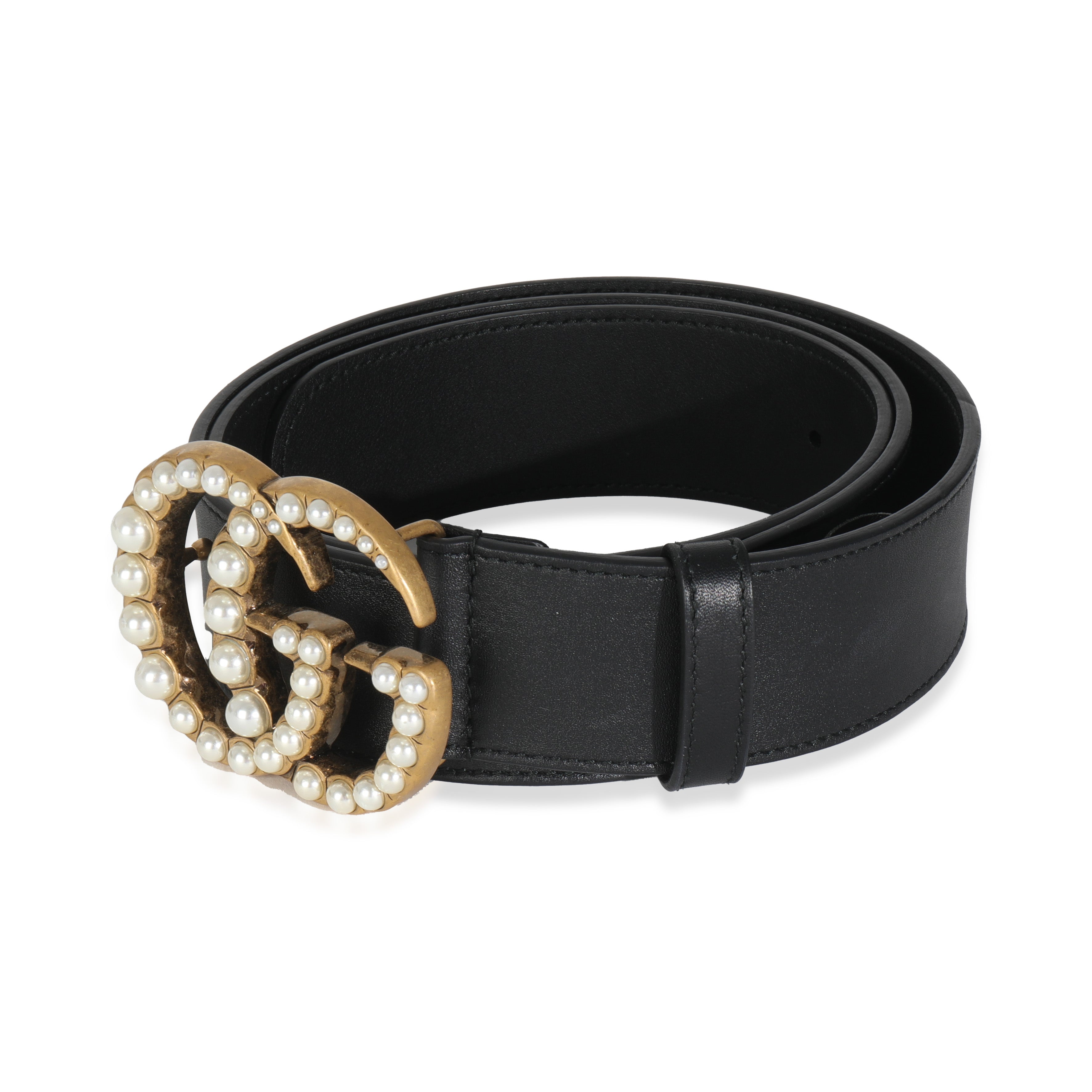 Black Smooth Calfskin Pearly GG Marmont Belt 95/38、mySite、garagedoors4me