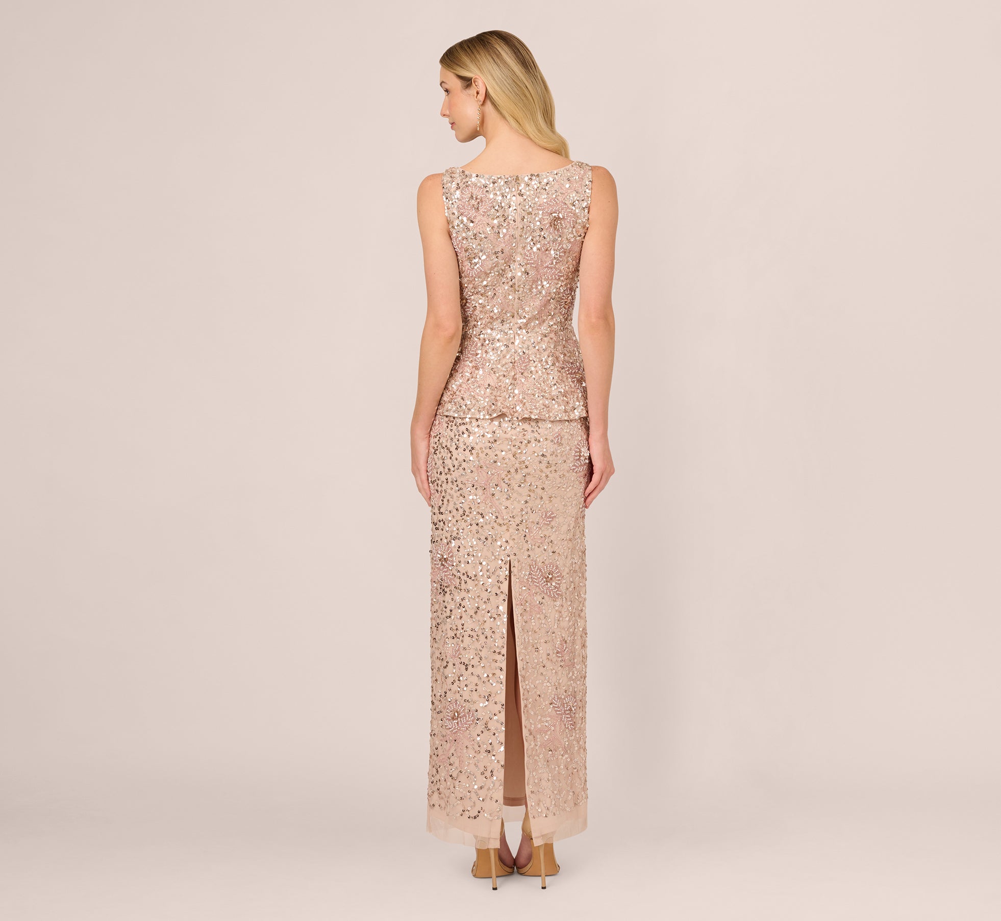 Sleeveless Beaded Peplum Dress In Shell、mySite、solidvoid