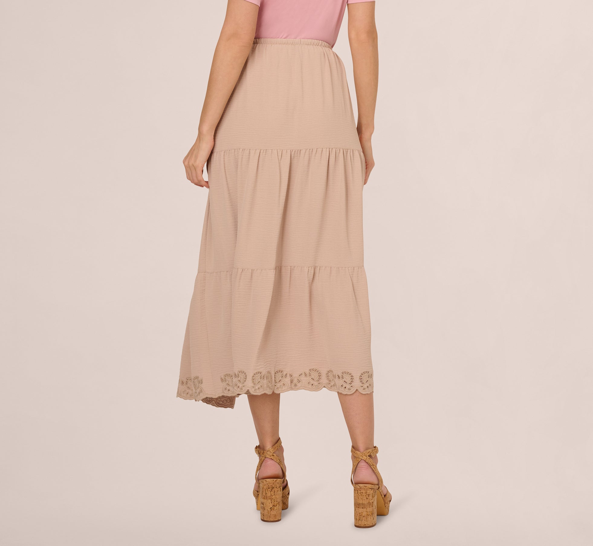 Tiered Eyelet Hem Drawstring Midi Skirt In Bamboo、mySite、solidvoid