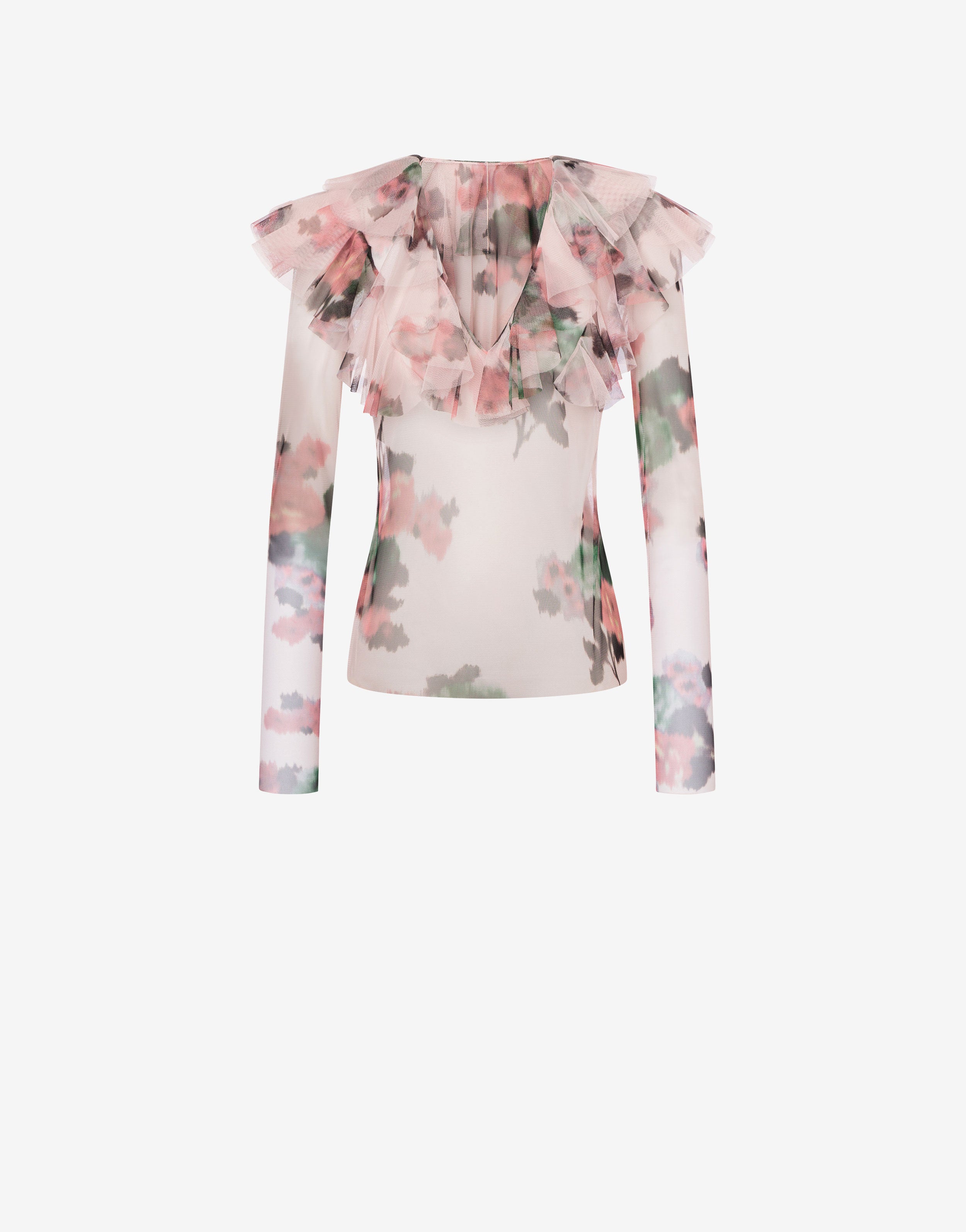 Blusa in tulle con stampa fiori、mySite、aoinhome