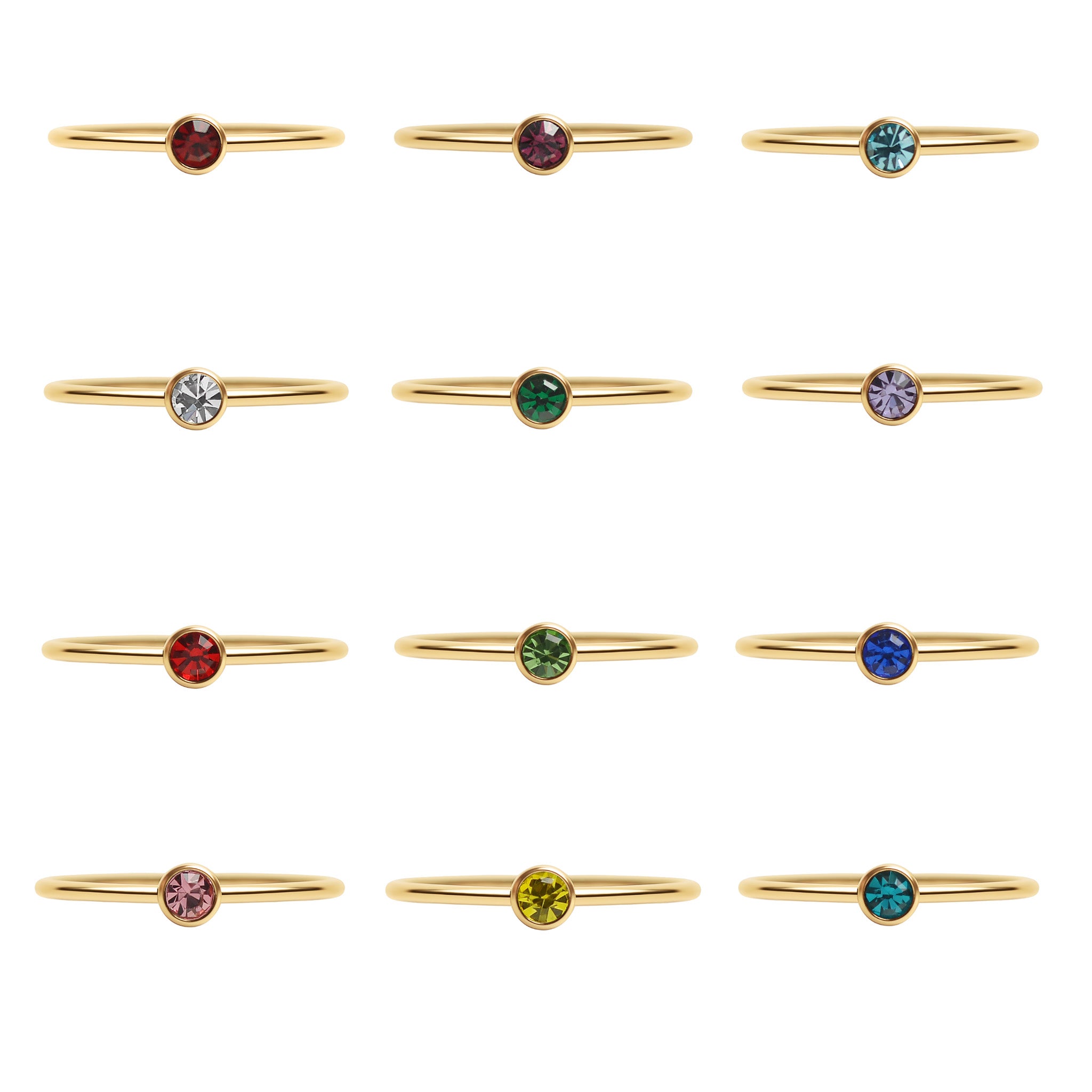 76 pc 18K Gold PVD Coated Stainless Steel Birthstone Stacking Ring Set / BND0004、mySite、dreamappss