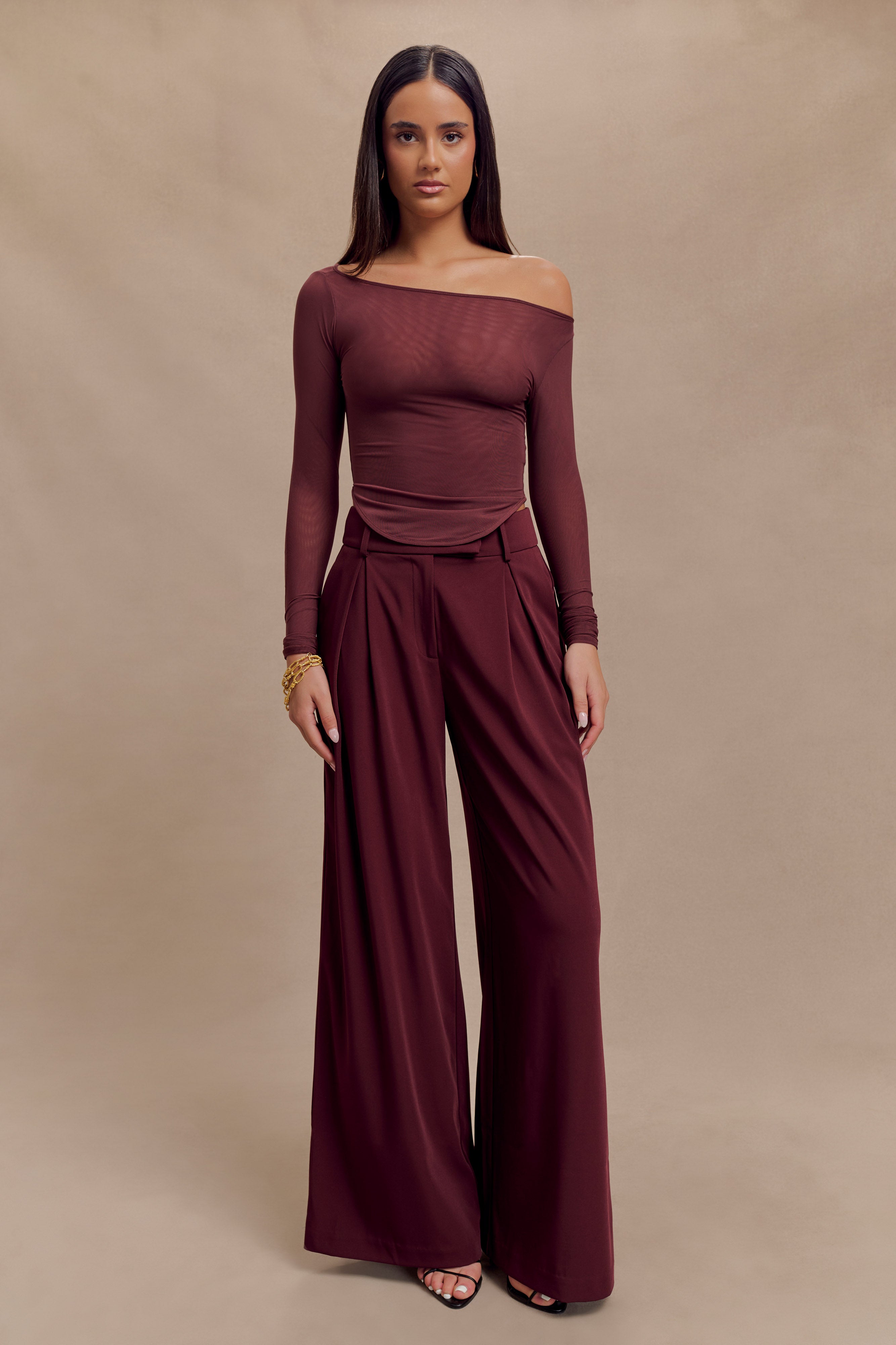 Colette Boat Neck Mesh Top - Mahogany、mySite、solidvoid