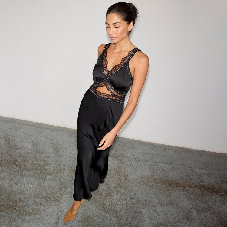 Black Mimi Dress With Stud Trim、mySite、solidvoid