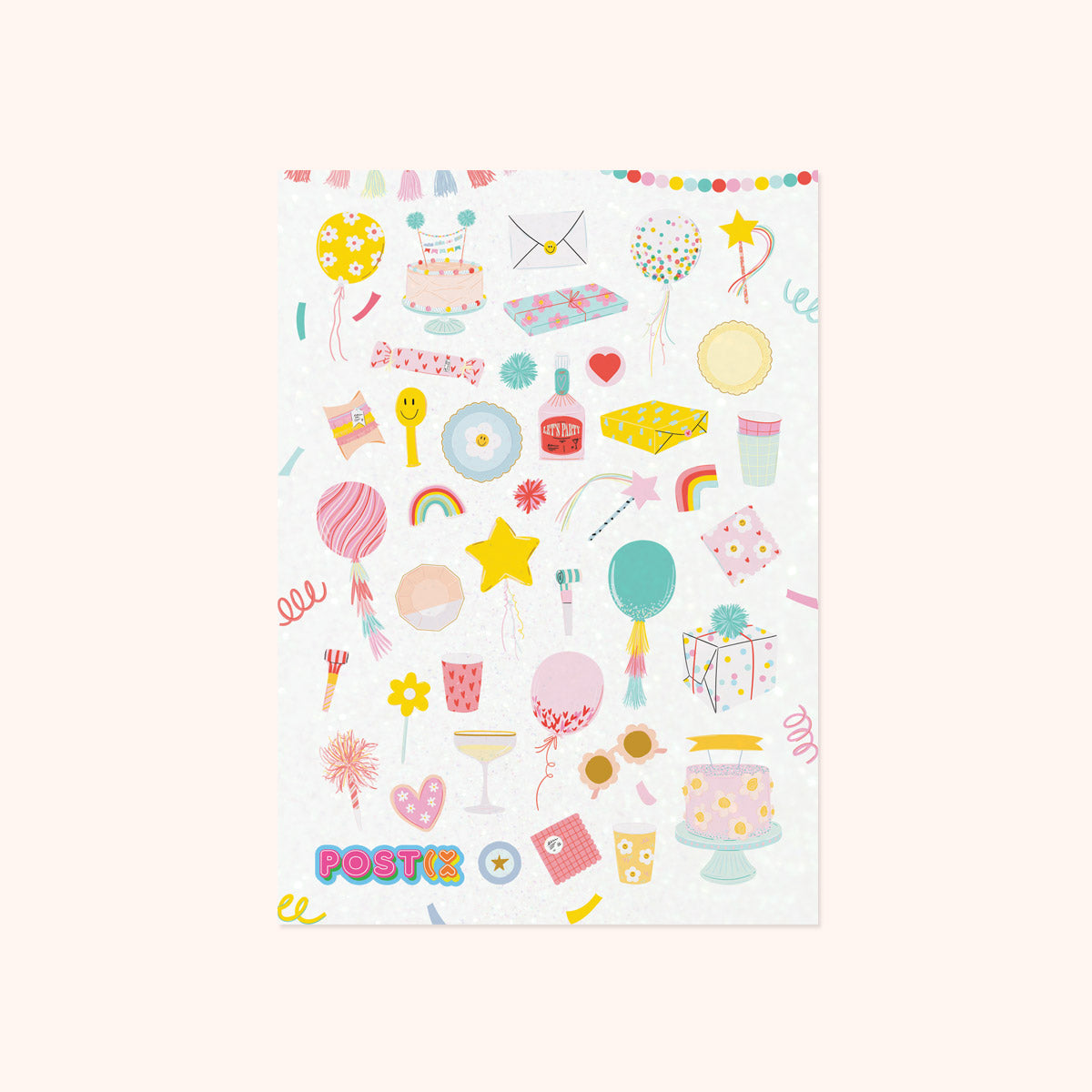  Pastel Party Pieces A6 Glitter Sticker Sheet、mySite、ghnorth