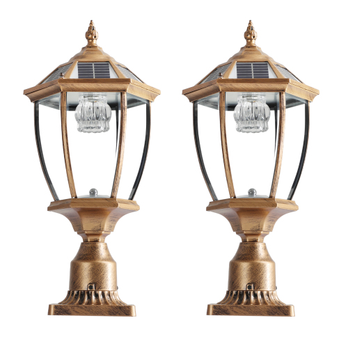 20"(H) Golden Solar Powered LED Outdoor Lantern, Vintage Garden Light with Elegant Glass Design for Pathways, Yards, and Patios (2-Pack)、、eastwooduniform