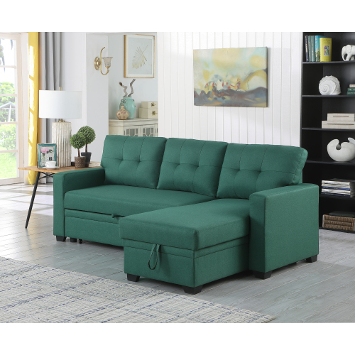 Upholstered Pull out Sectional Sofa with Chaise、、casual