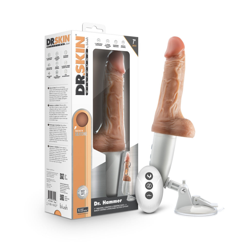 Dr. Skin Silicone By Blush® | Dr. Hammer 7 Inch Vibrating And Thrusting Dildo – Soft Liquid Silicone Realistic Penis With Warming Sensations – Beige、mySite、bottomscart