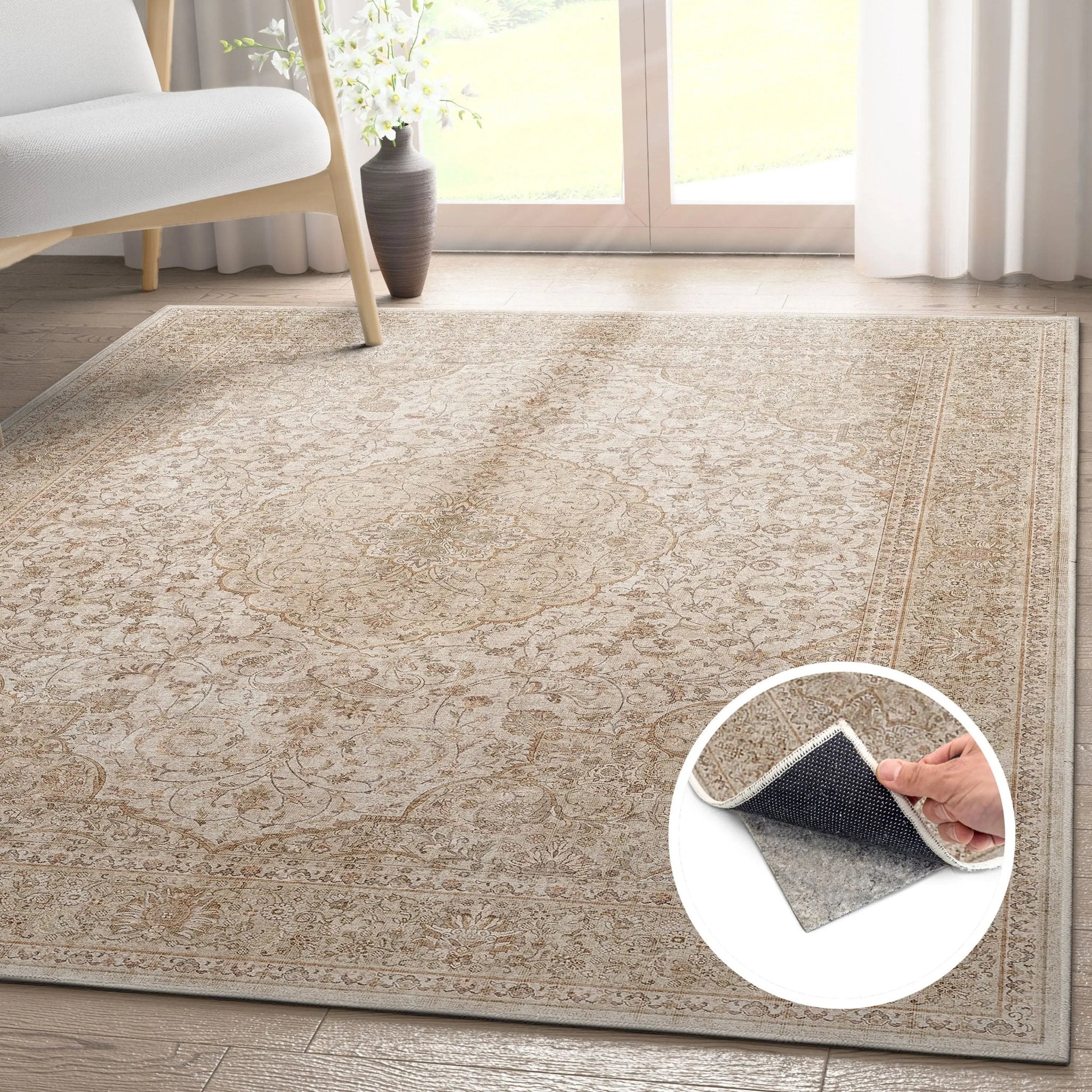 Asha 2-in-1 Odette Vintage Flat-Weave Rug + Rug Pad Included、mySite、gigharbornorthrealestate