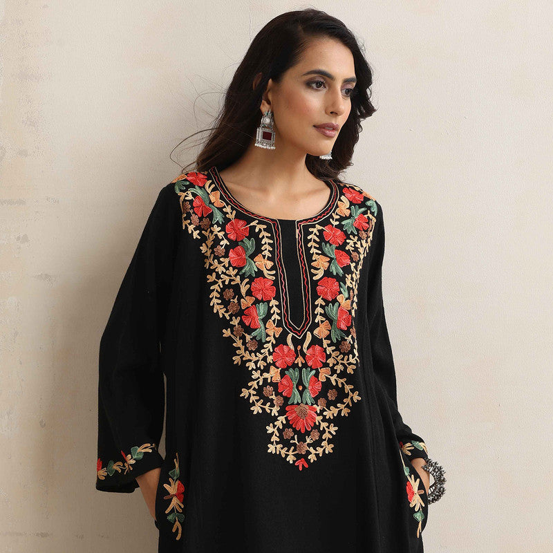 Woolen Kurta For Women | Kashmiri Embroidered | Black、mySite、camillekostekn