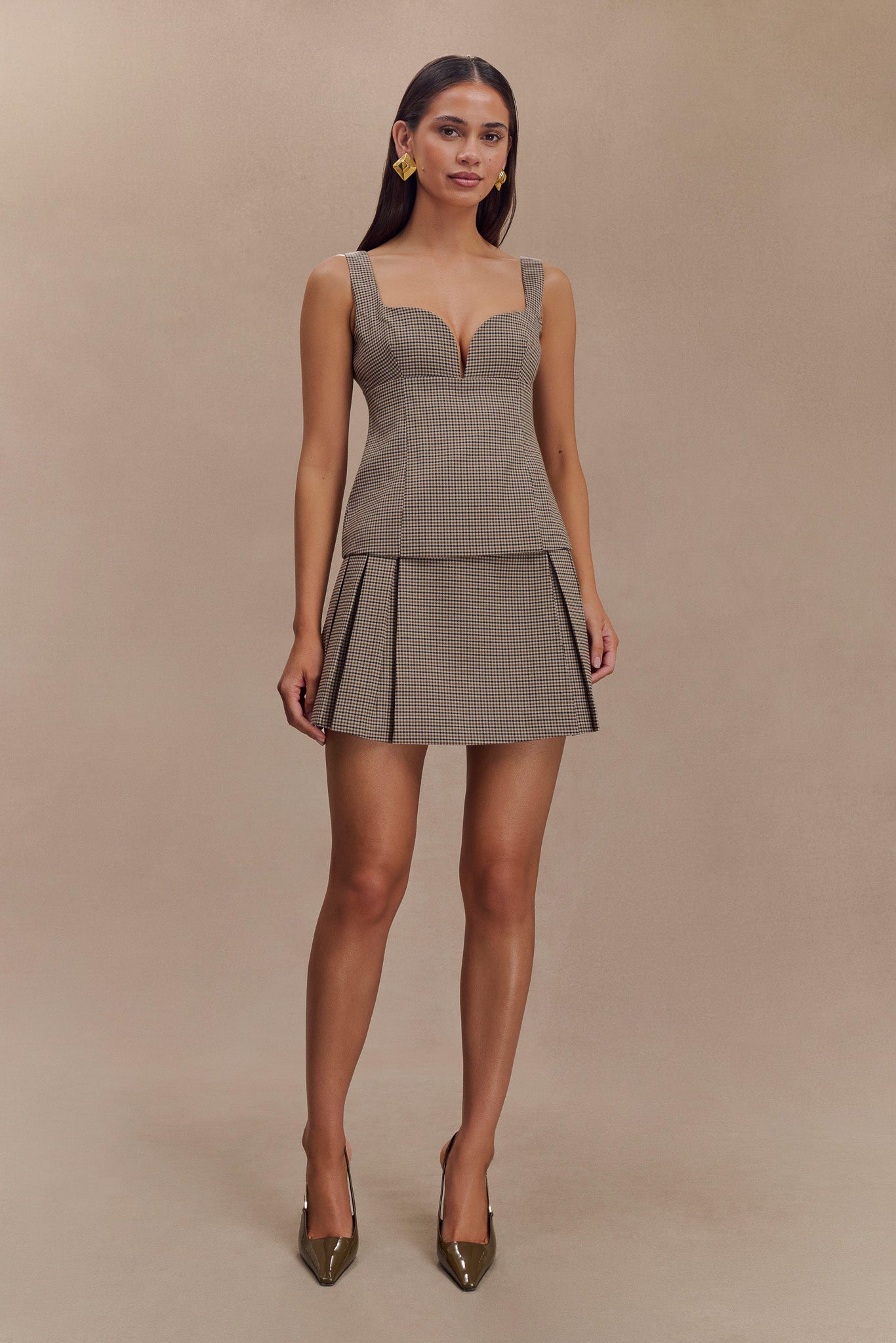 Lawry Structured Longline Top - Tan Check、mySite、solidvoid