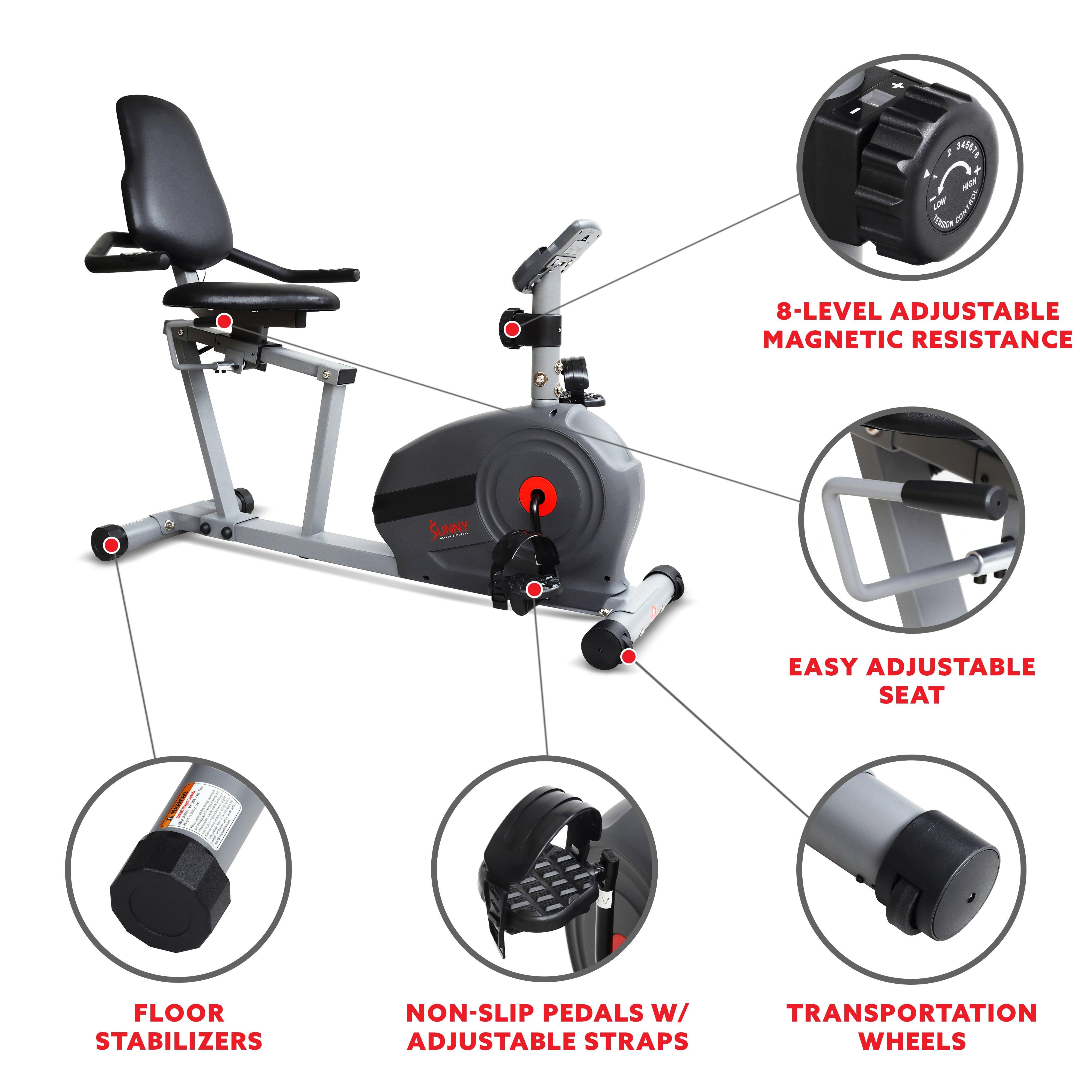  Magnetic Smart Recumbent Bike with Exclusive SunnyFit® App Enhanced Bluetooth Connectivity、mySite、ghnorth