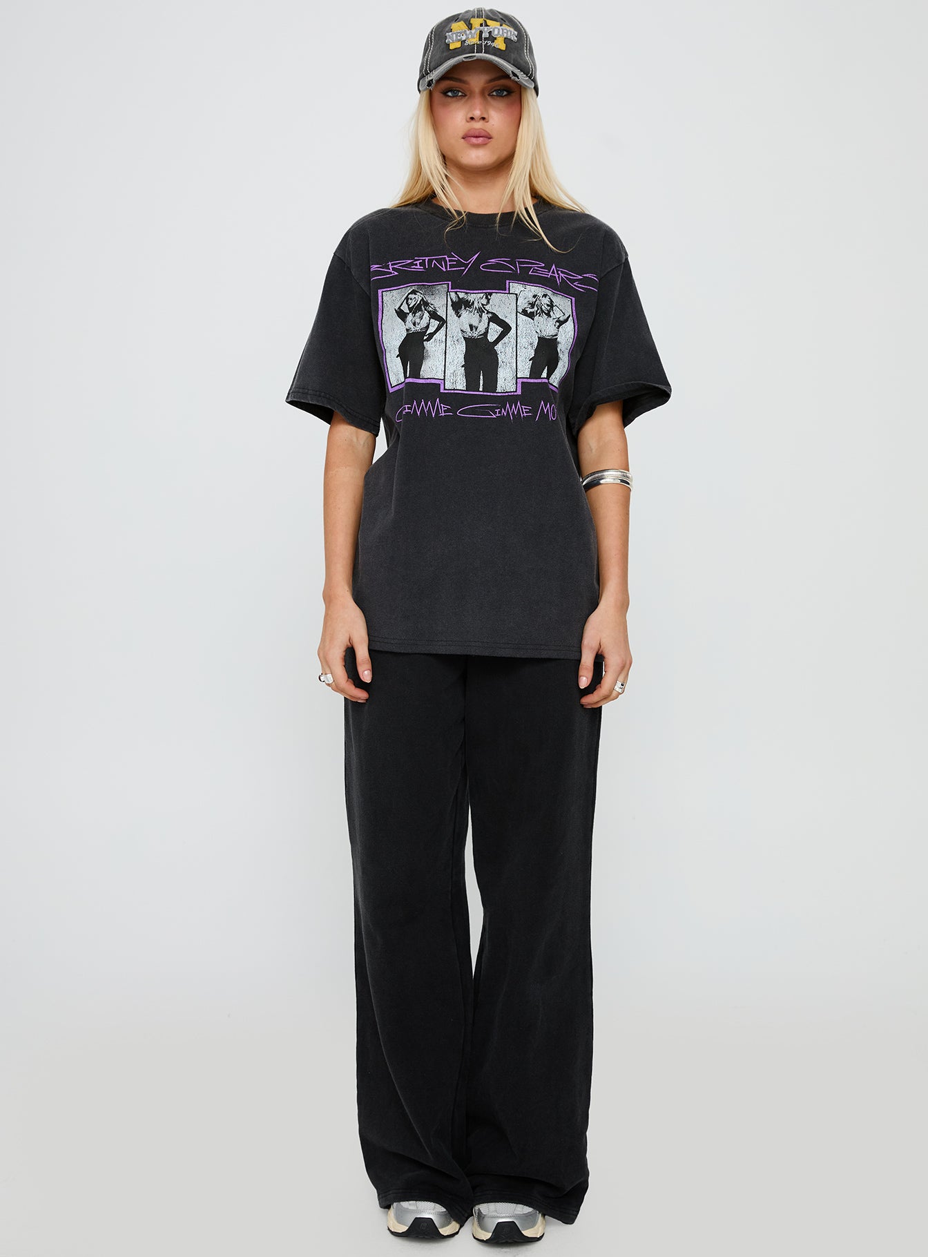Britney Spears Gimme More Oversized Graphic Top Washed Black、mySite、solidvoid