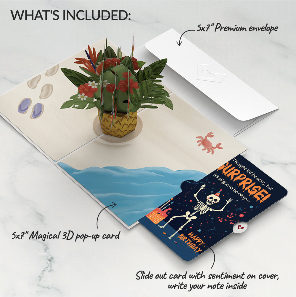 Tropical Flower Basket Birthday Pop-Up Card and Surprise Skeleton Sentiment Set、mySite、solidvoid