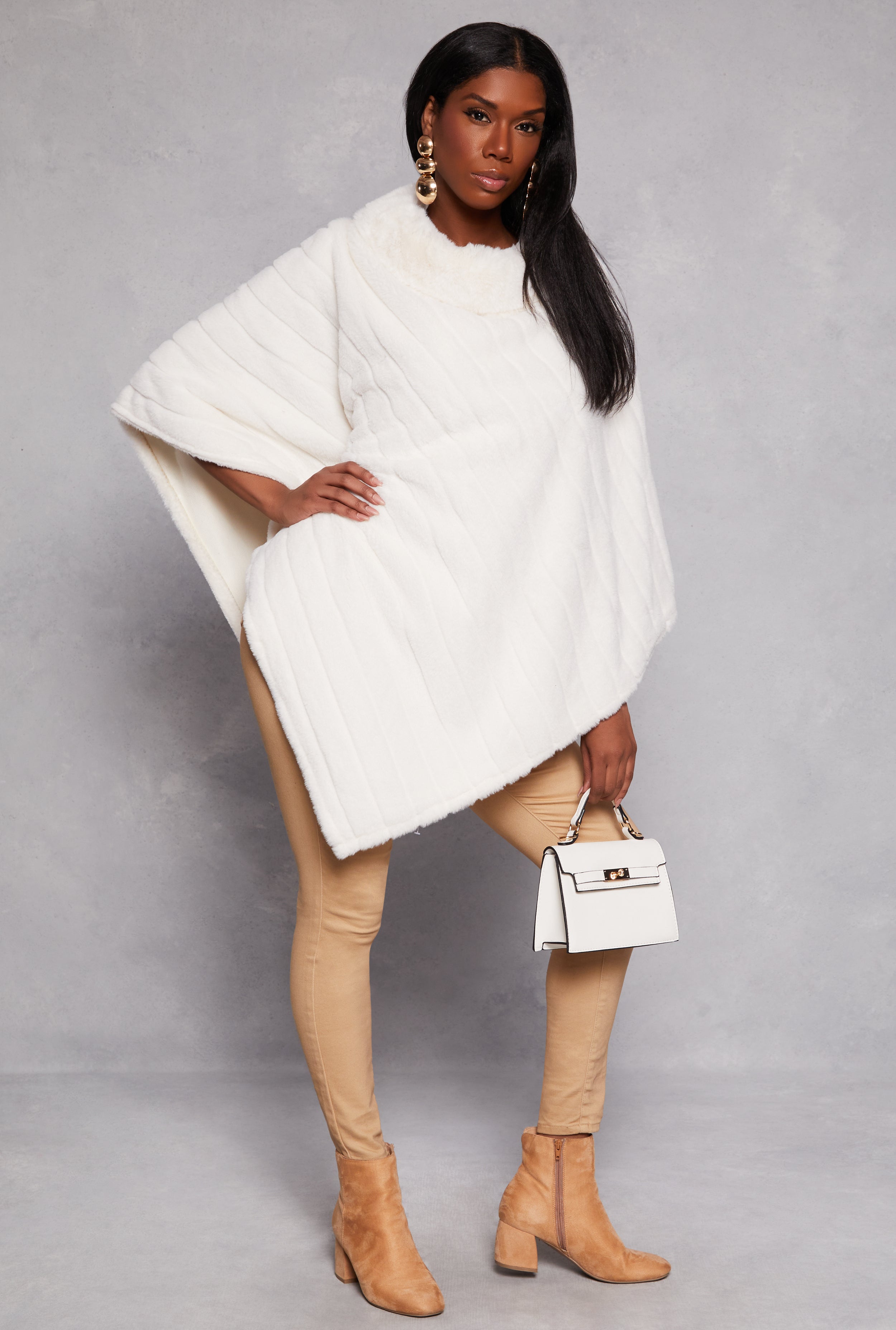 Faux Fur Funnel Neck Poncho、mySite、camillekostekn