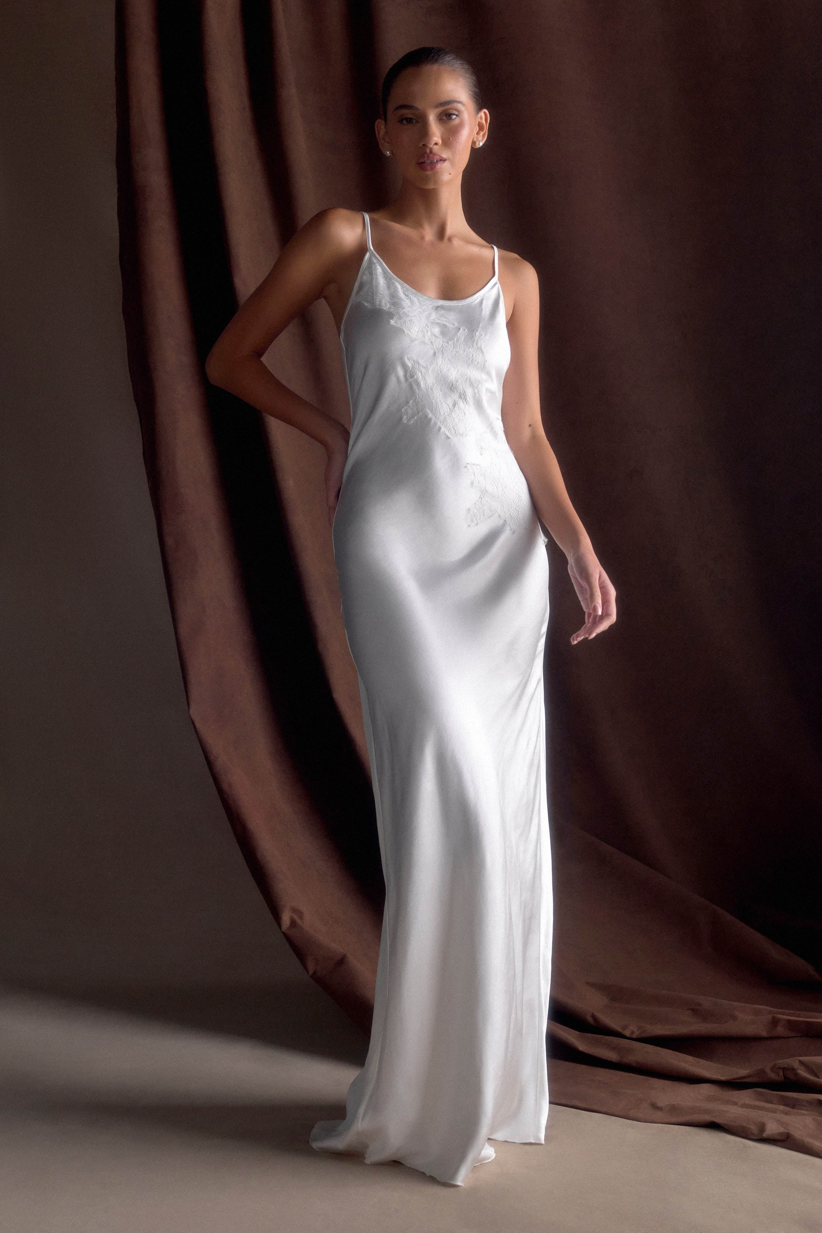 Saylor Satin Slip Maxi Dress - Ivory、mySite、solidvoid