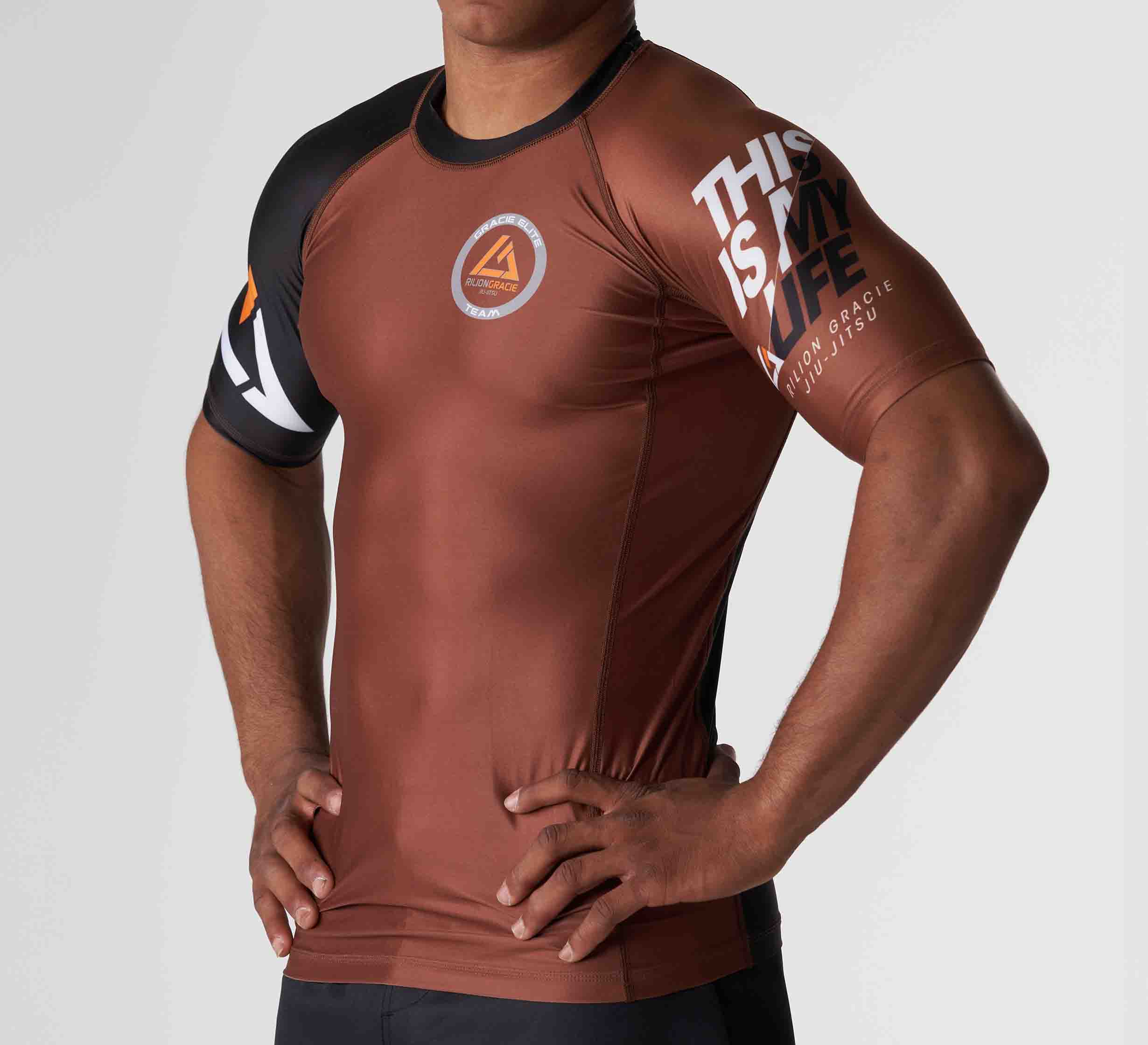 Rilion Gracie Ranked Short Sleeve Rashguard Brown、mySite、gigharbornorthrealestate