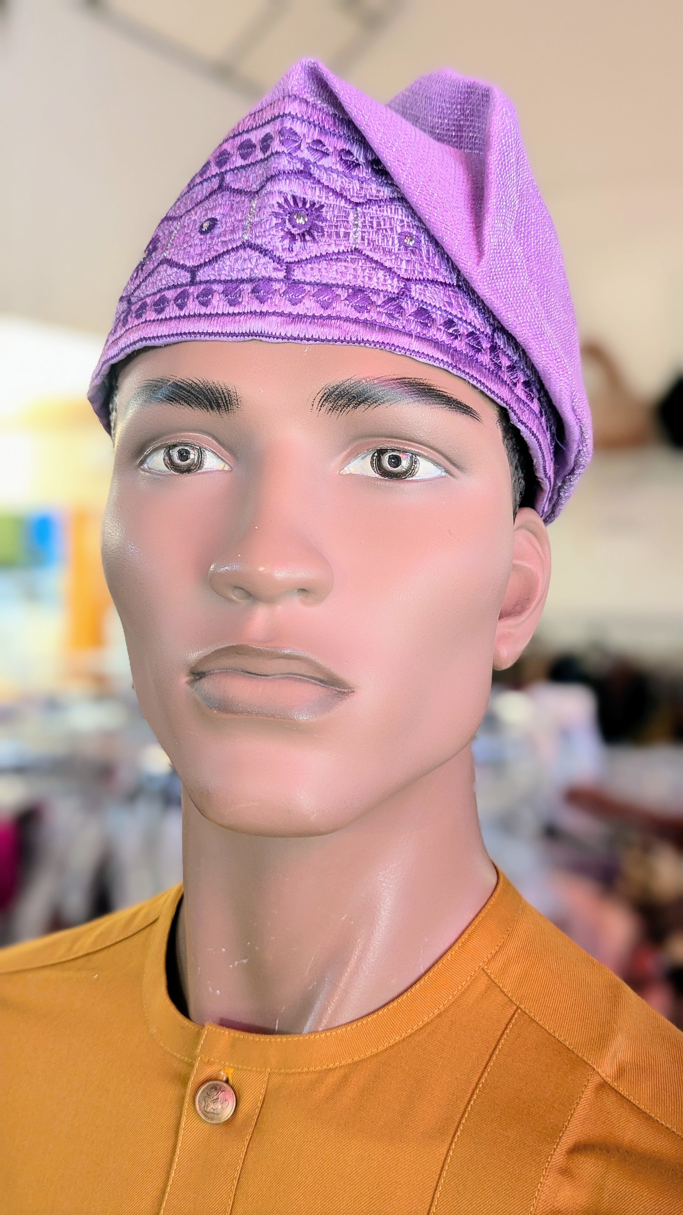 Dupsie's Adeoluwa Lilac Purple African Aso Oke Hat Cap Kufi DPHALP34、mySite、solidvoid