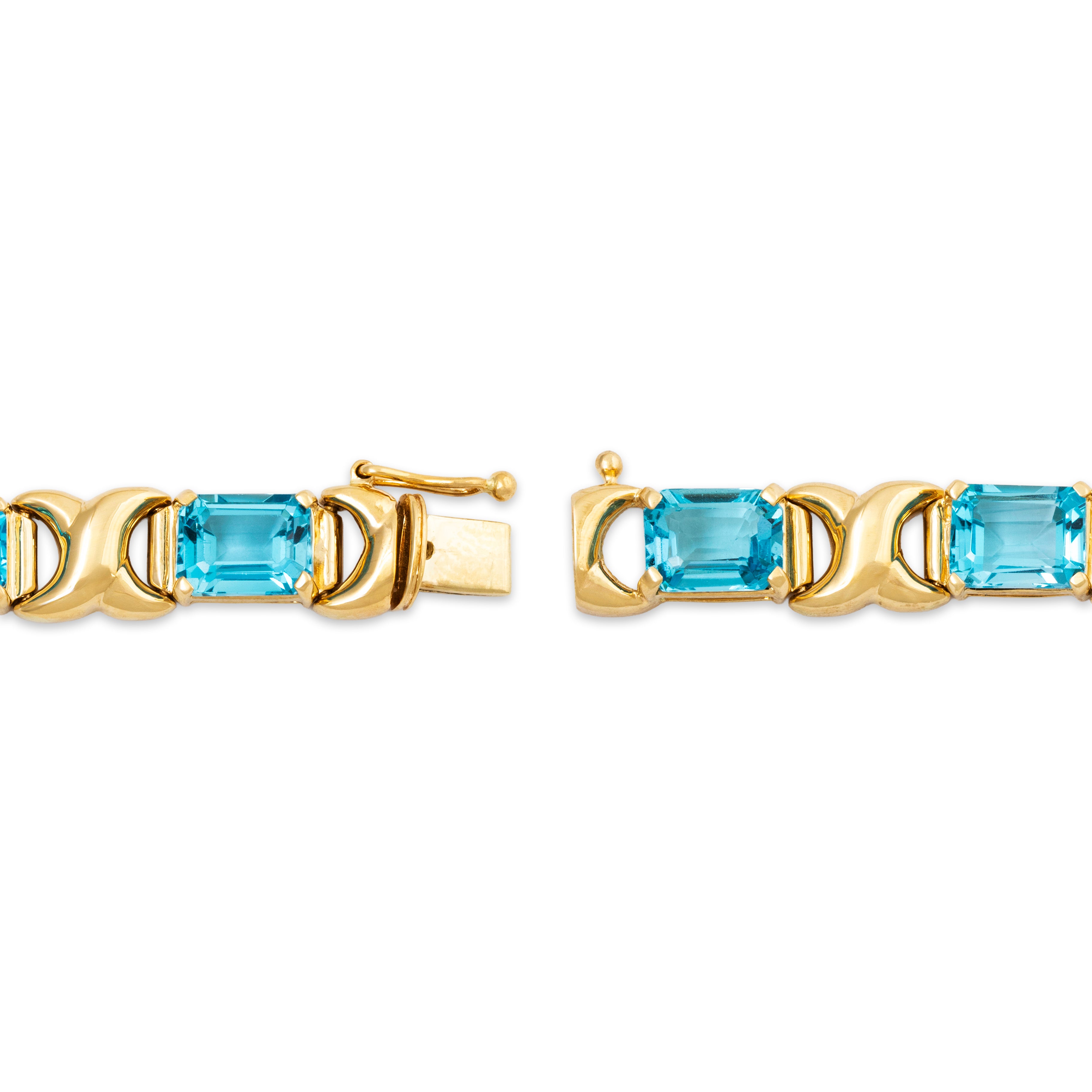 Vintage Stunning 14k Yellow Gold 20cttw Blue Topaz Emerald-Cut Bracelet 6.75、mySite、hinf8tx79