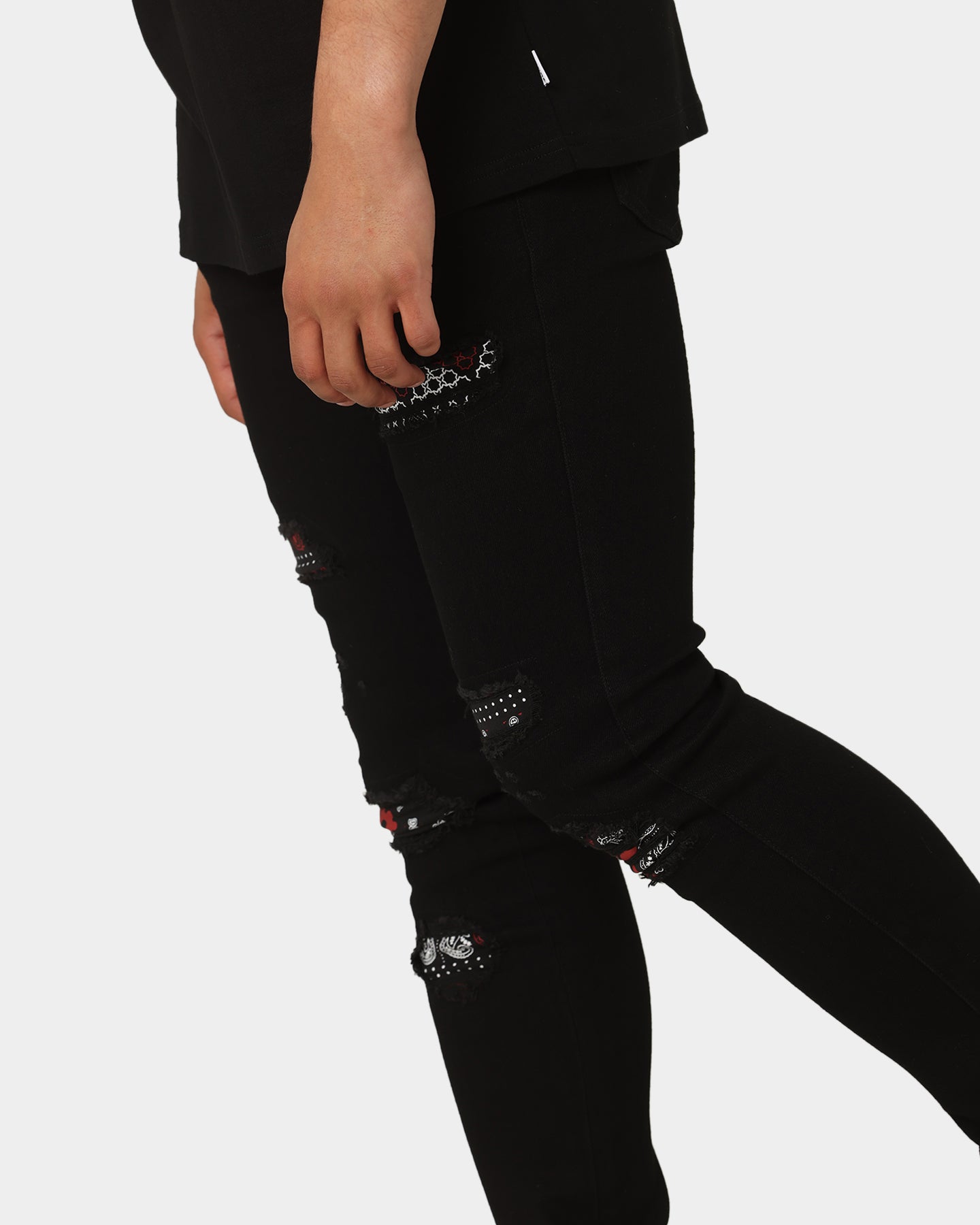 Carré BU Rugueux Distressed Jeans Black/Red、mySite、zt4zffjzw