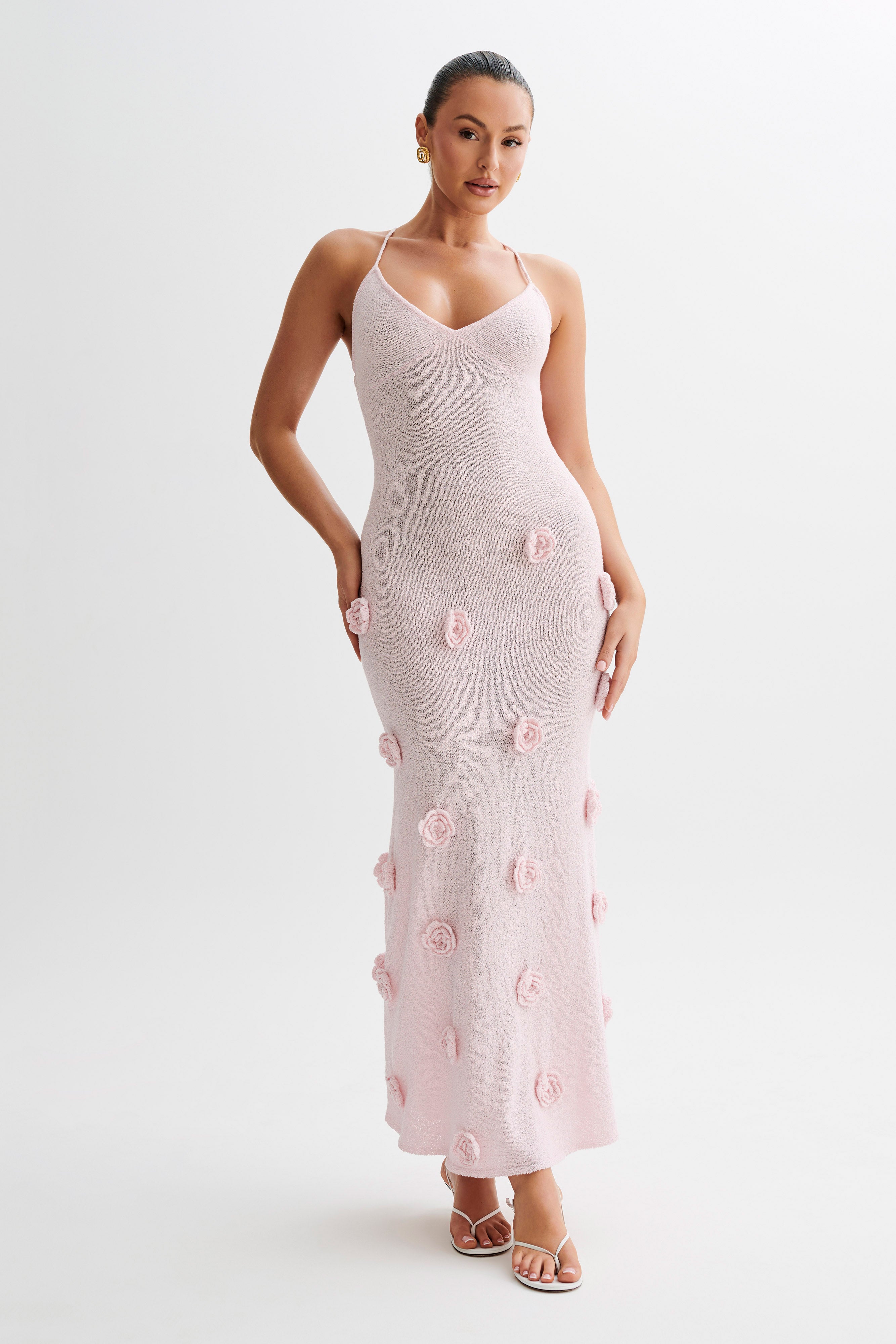 Suki Knit Maxi Dress With Flowers - Baby Pink、mySite、solidvoid