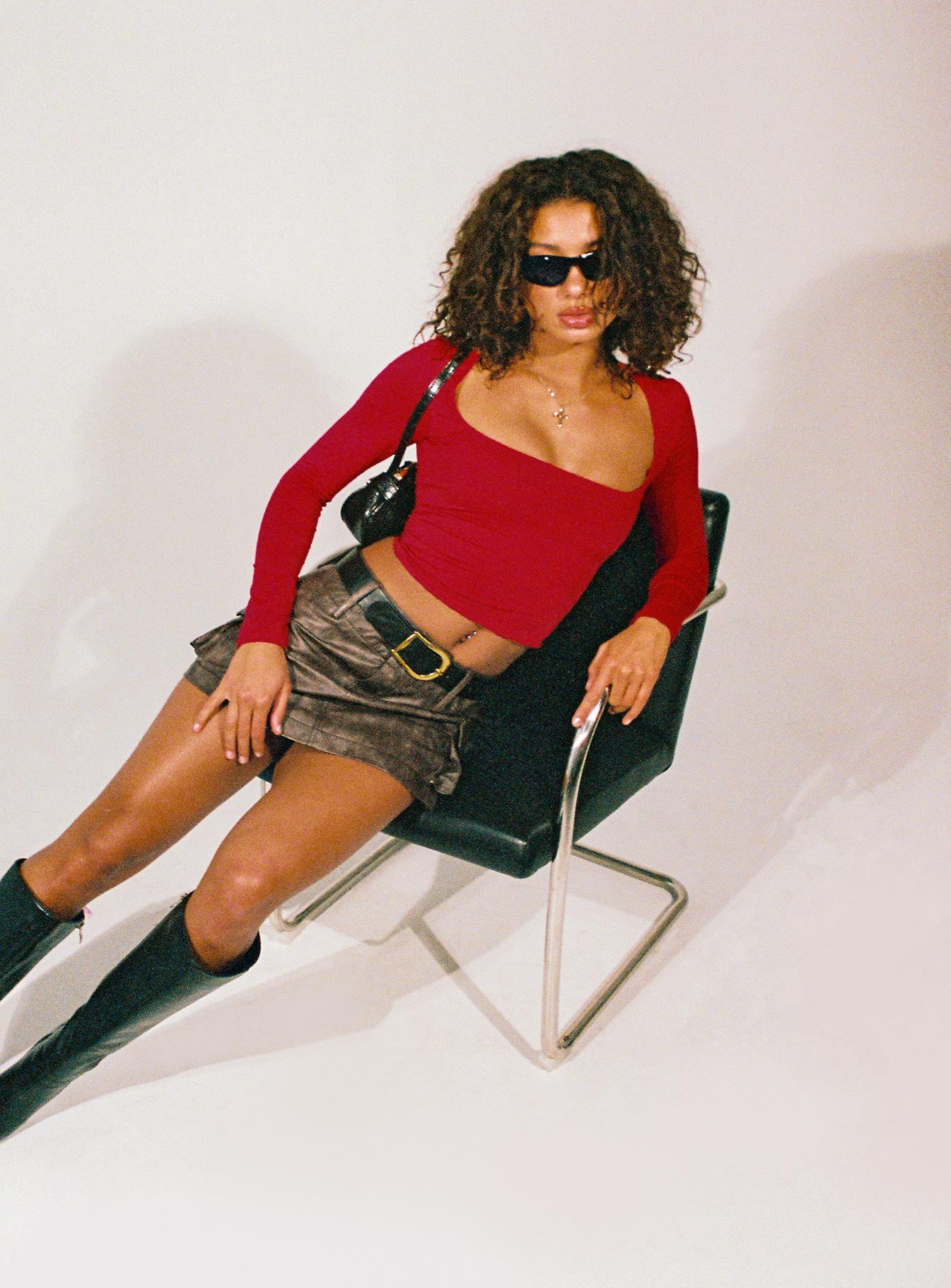 Domenic Faux Leather Mini Skirt Washed Black Tall、mySite、solidvoid