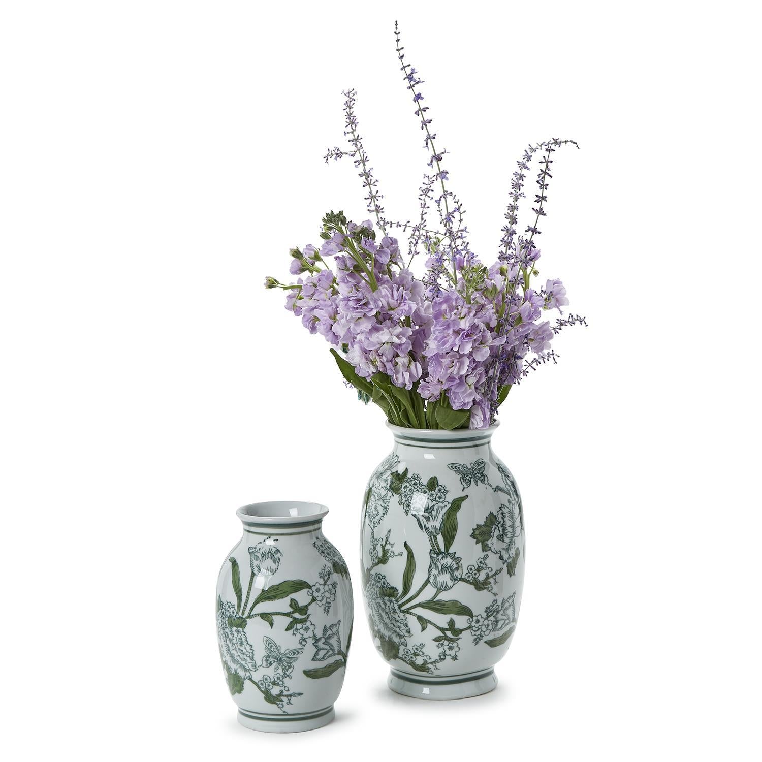  Primrose and Lotus Green and White Chinoiserie Vases Set Of 2、mySite、elrpsem3k