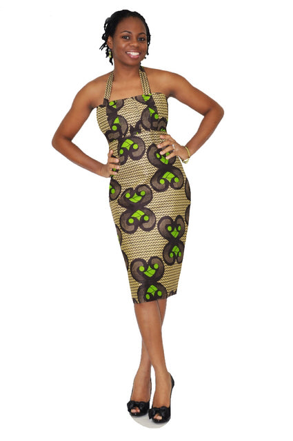 Brown and Green African Print Halter Dress、mySite、solidvoid