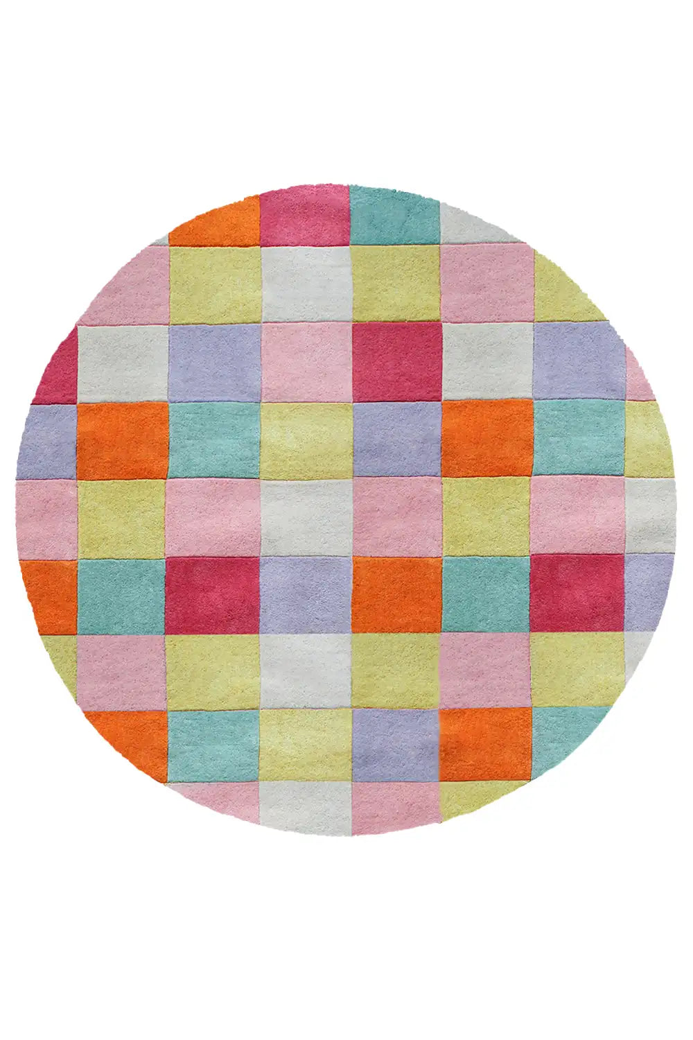 Colorful Checkered Hand Tufted Round Wool Rug、mySite、gigharbornorthrealestate