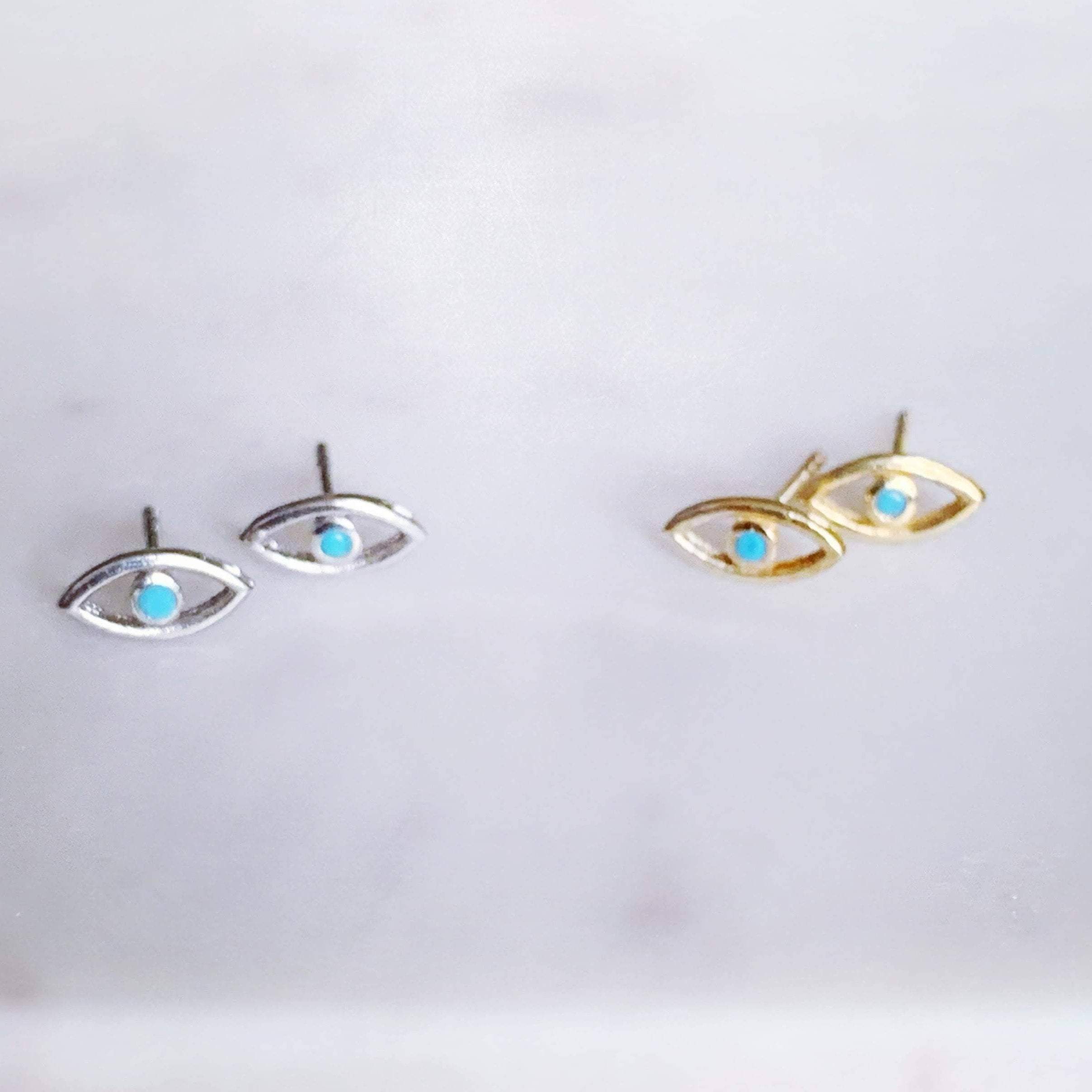 Evil Eye Stud Earrings with Sterling Stone - Gold or Silver、mySite、topwebapps