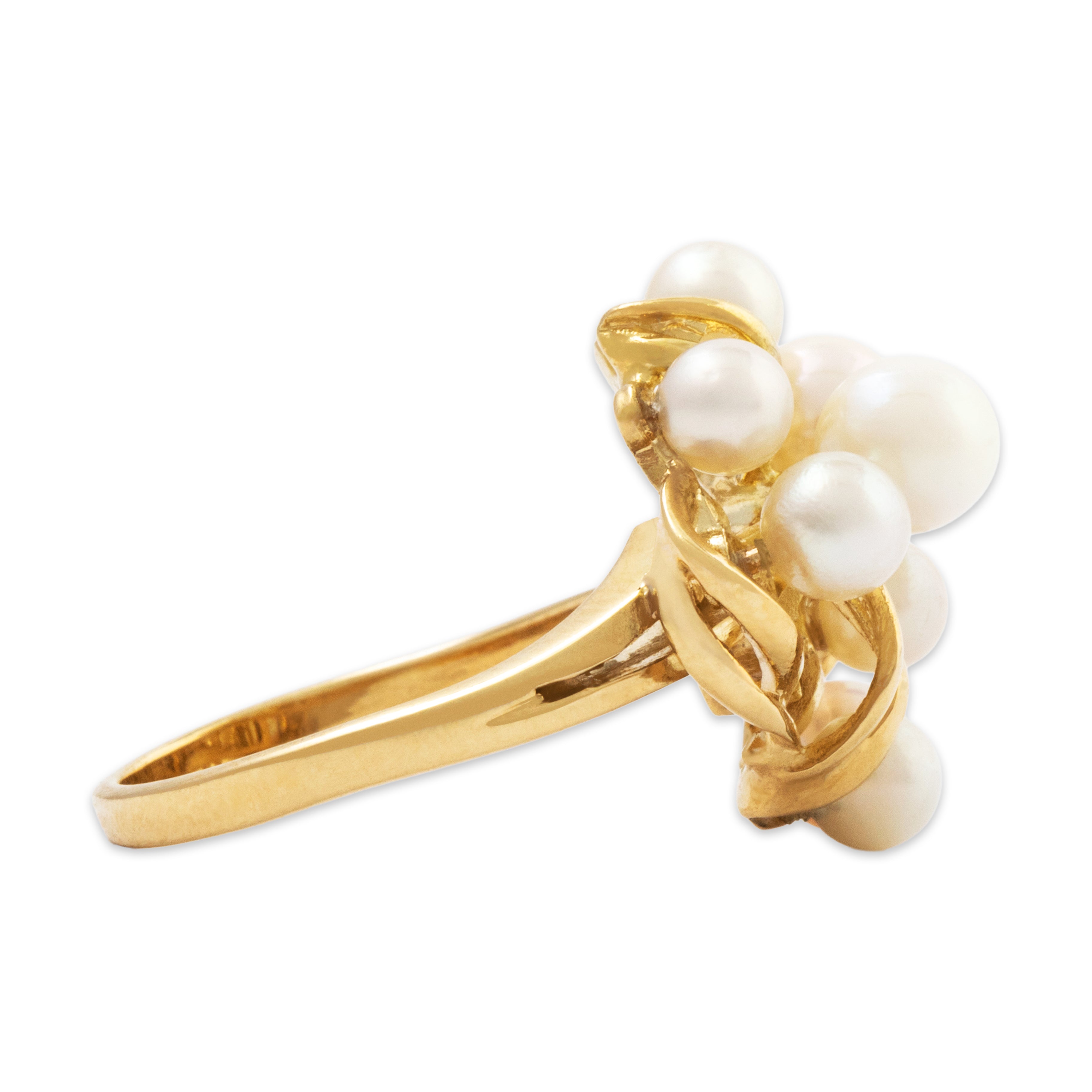Vintage 14k Yellow Gold Pearl Cluster Cocktail Ring 6.25、mySite、hinf8tx79