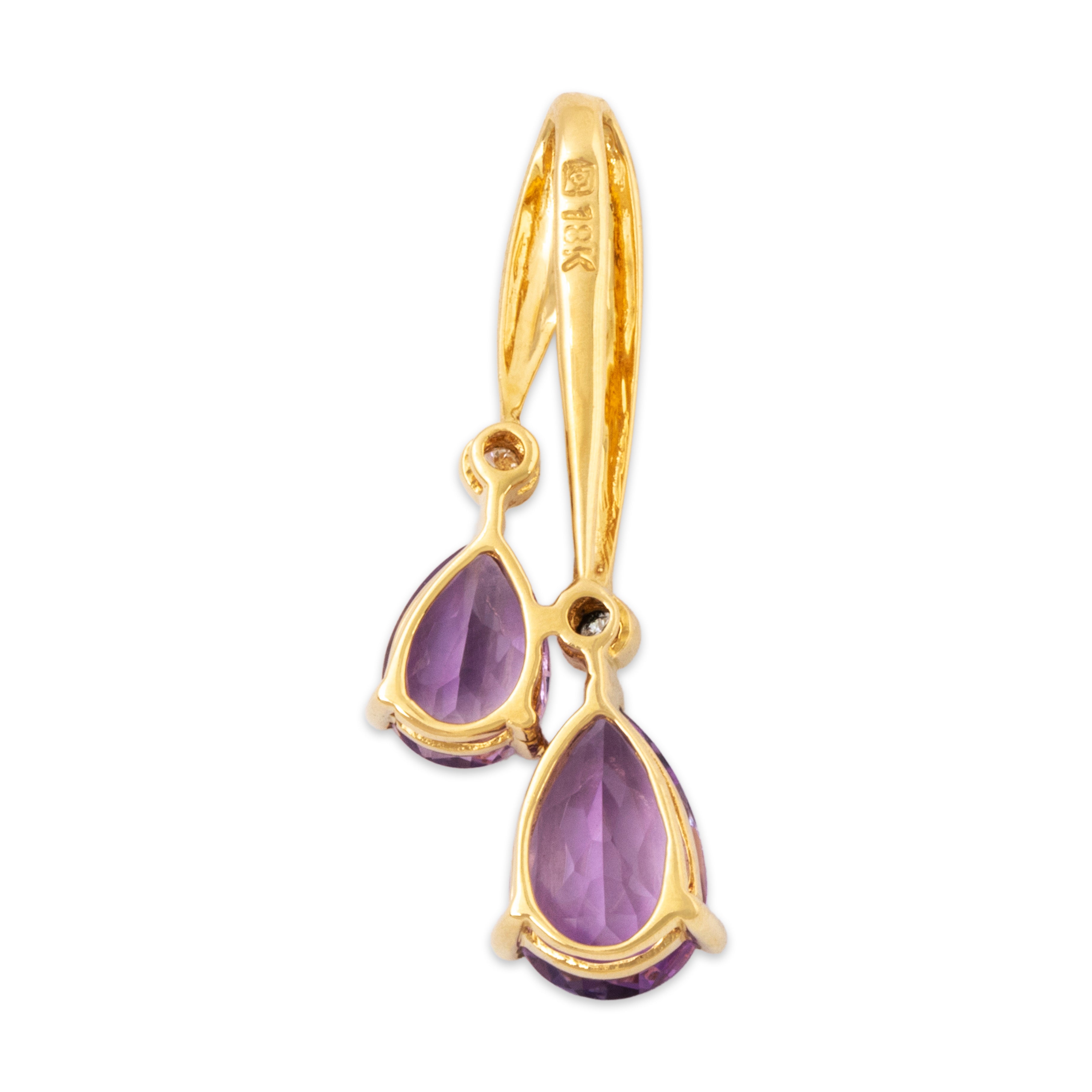 Vintage 18k Yellow Gold 1.56cttw Amethyst Diamond Duet Of Teardrops Pendant、mySite、hinf8tx79