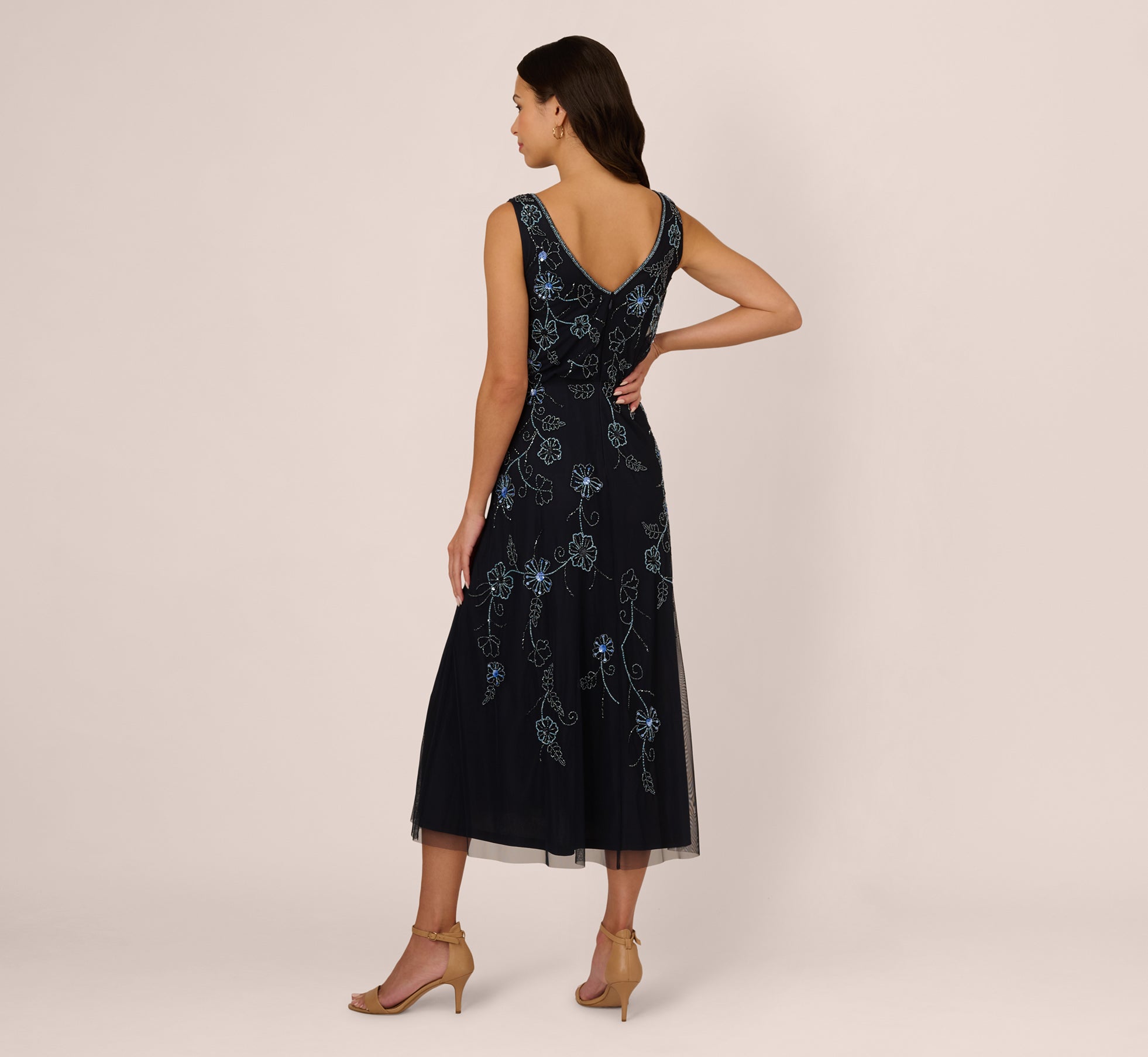 Sleeveless Beaded Blouson Midi Dress In Midnight Multi、mySite、solidvoid