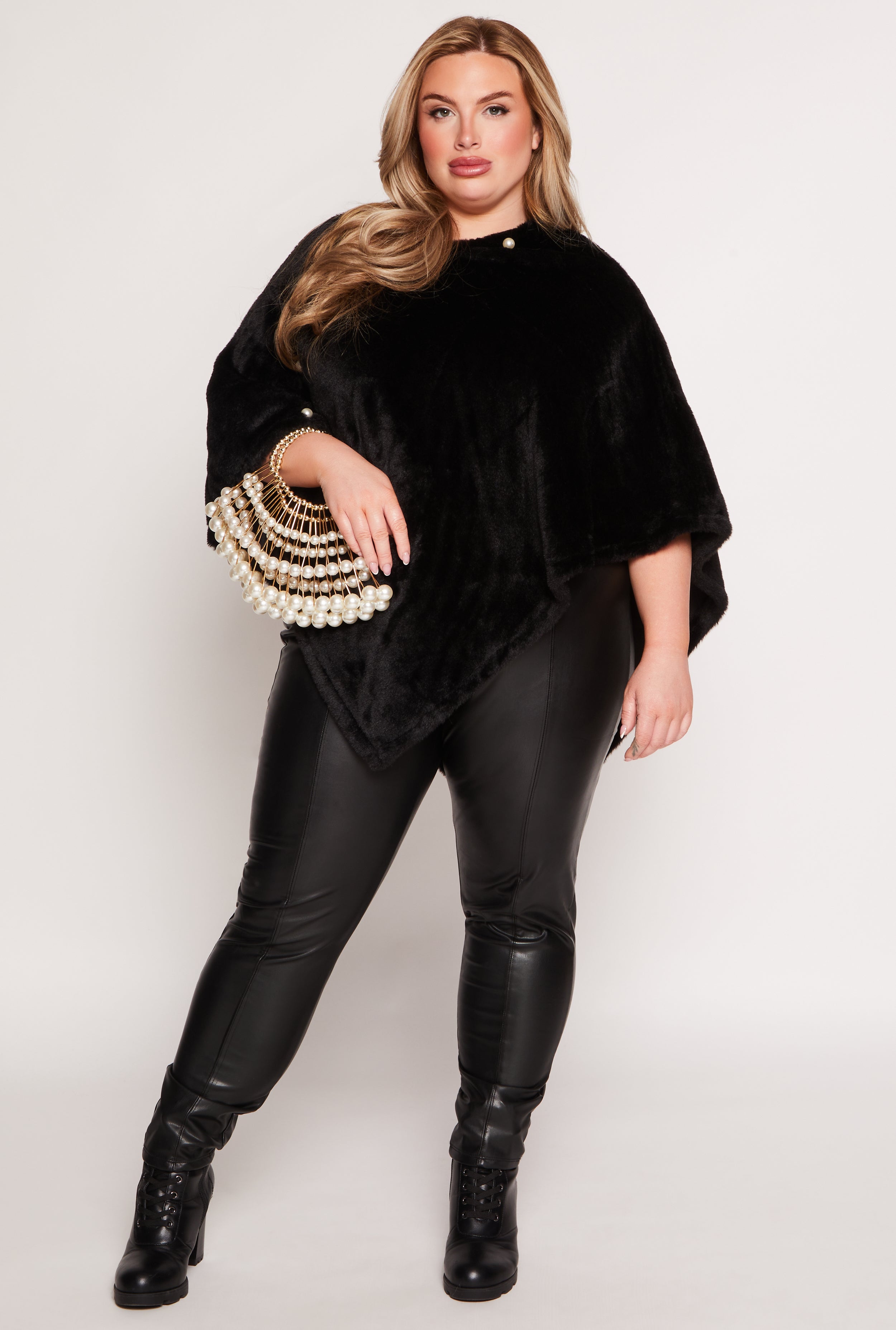 Faux Pearl Trim Poncho、mySite、camillekostekn