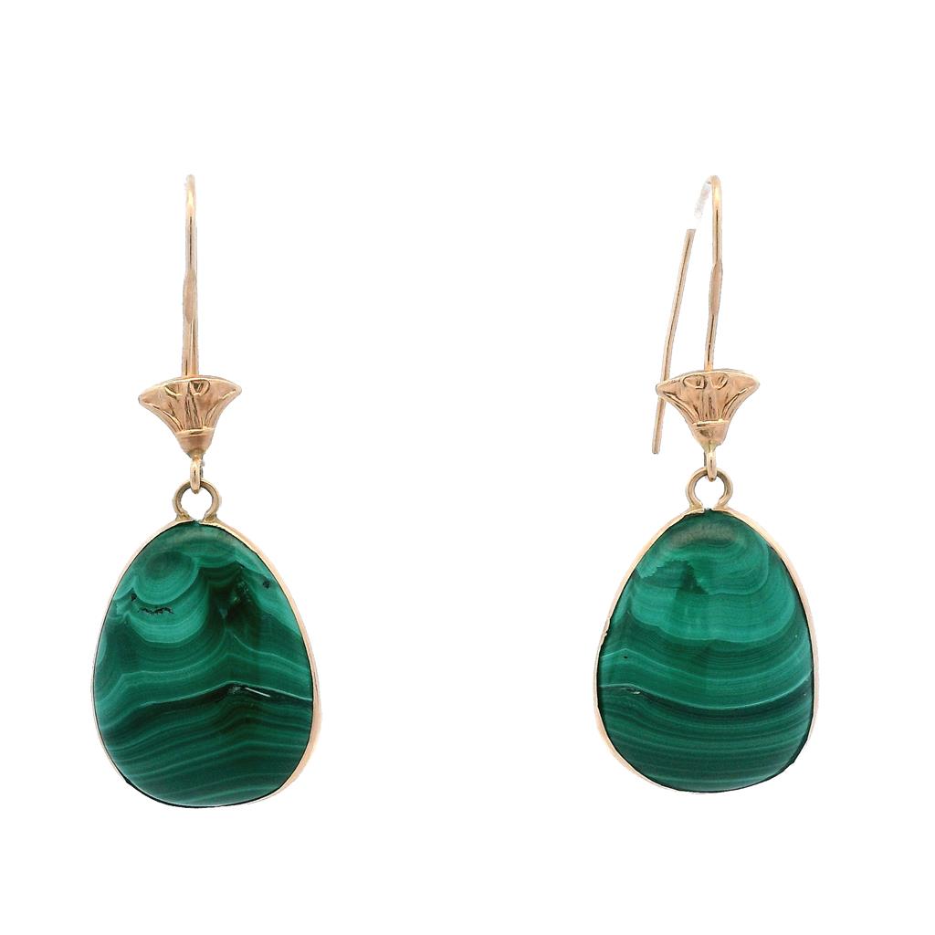 Estate 18K Yellow Gold Malachite Drop Earrings、mySite、botmansion