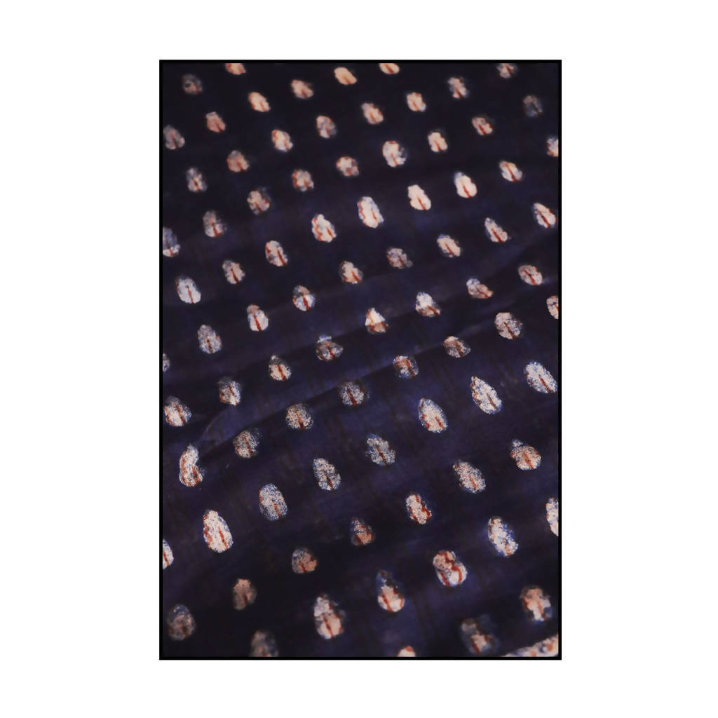 Natural Dyed Dark Blue Dabu Printed Chanderi Saree、mySite、camillekostekn