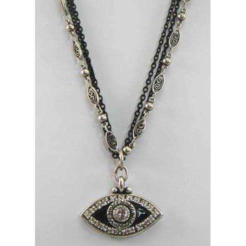 Michal Golan Crystal, Silver and Black Evil Eye Pendant Necklace、mySite、topwebapps