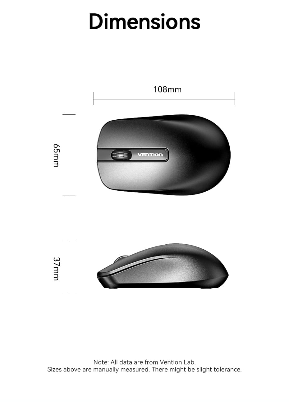 3-Button Wireless Computer Mouse with USB Receiver Black