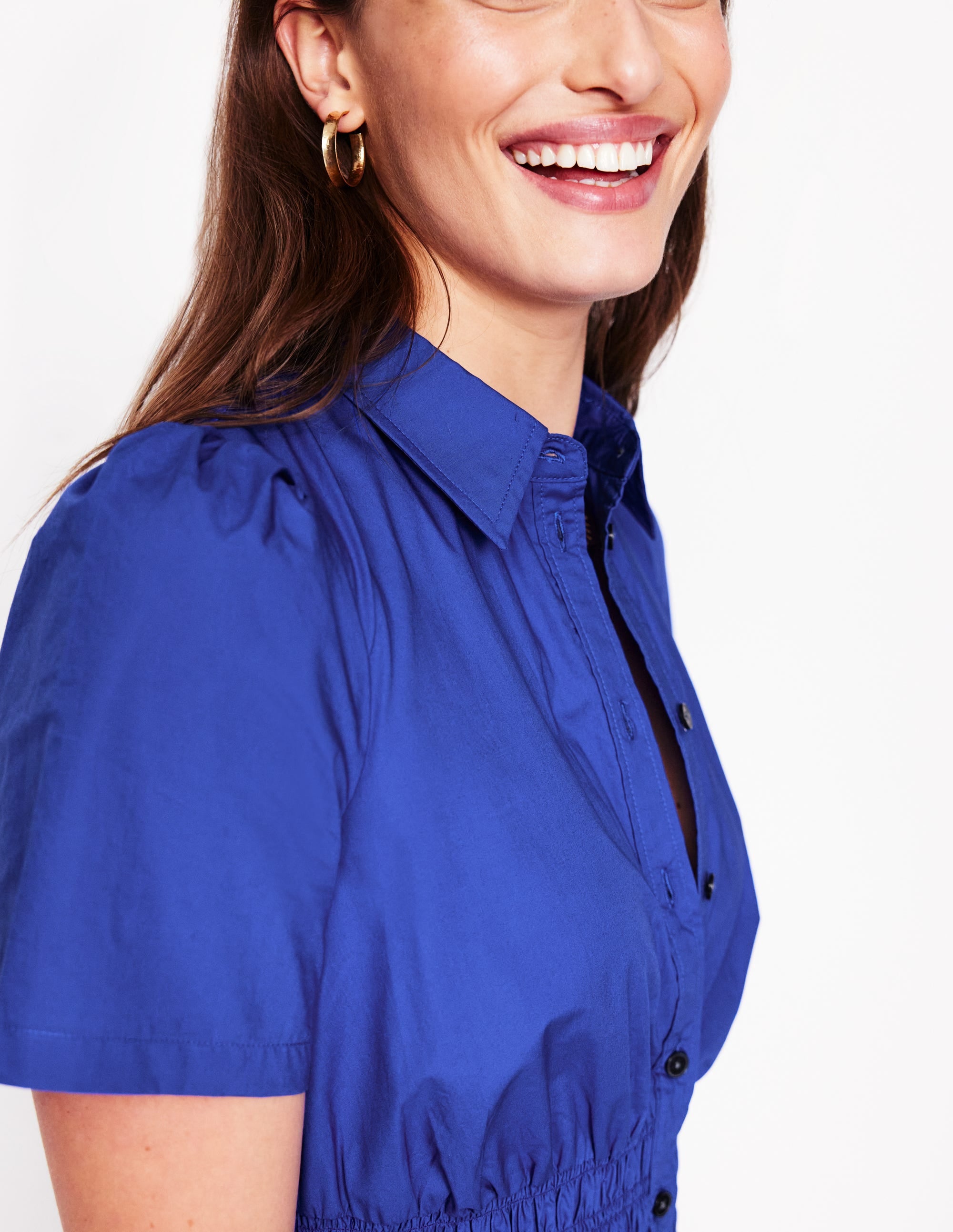  Smocked Waist Shirt Dress-Bright Blue、mySite、ashleygrahame