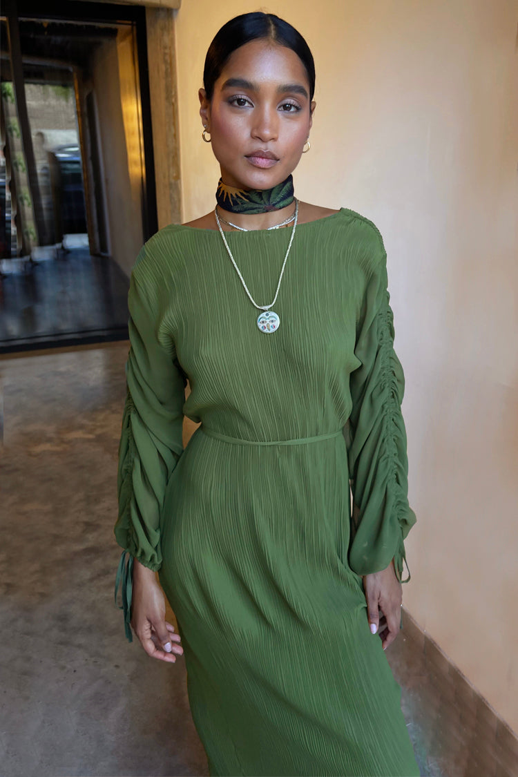 Khaki Celia Plisse Dress、mySite、solidvoid