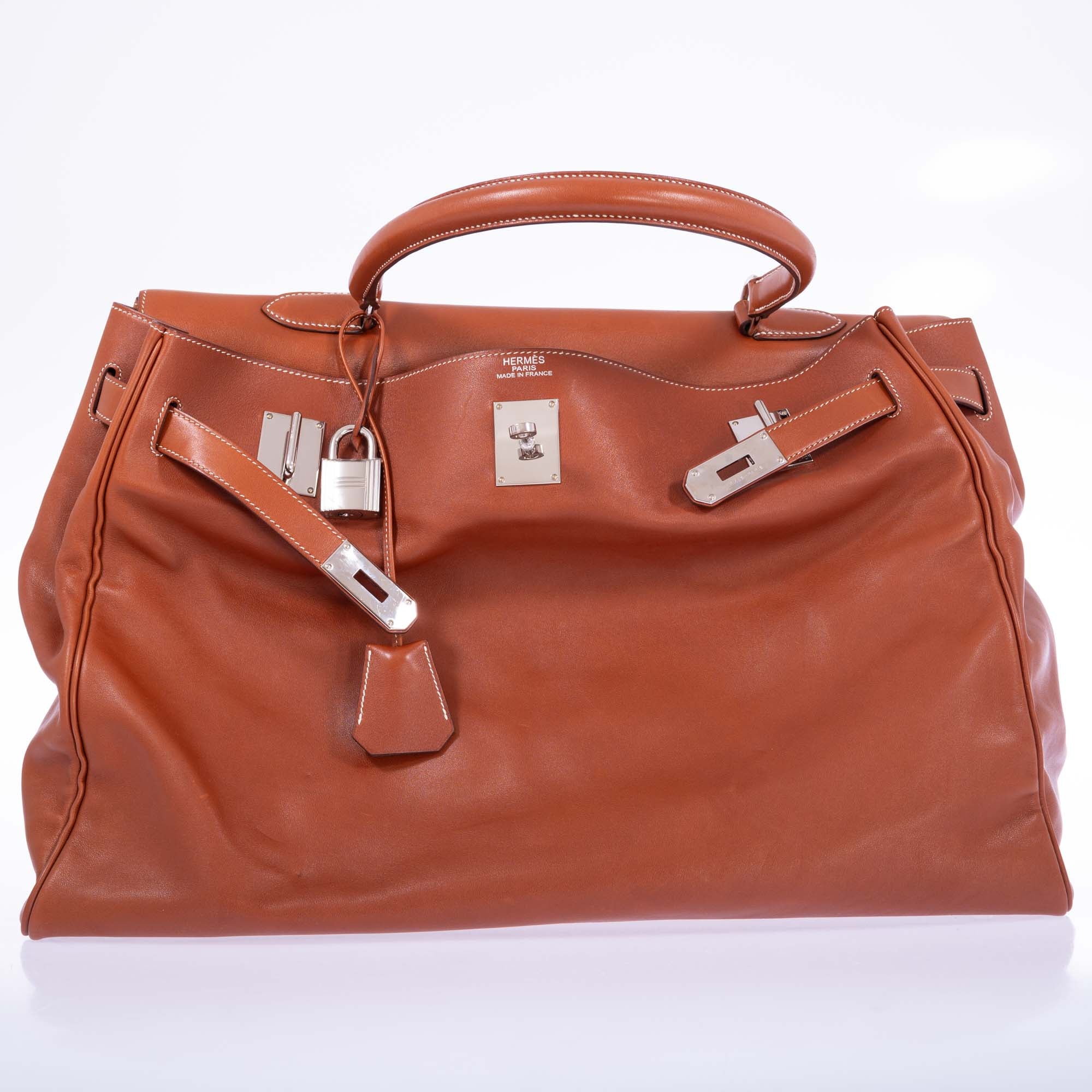 Hermès Kelly 50 Relax Travel Bag Fauve Box Leather Palladium Hardware、mySite、garminoutage.com