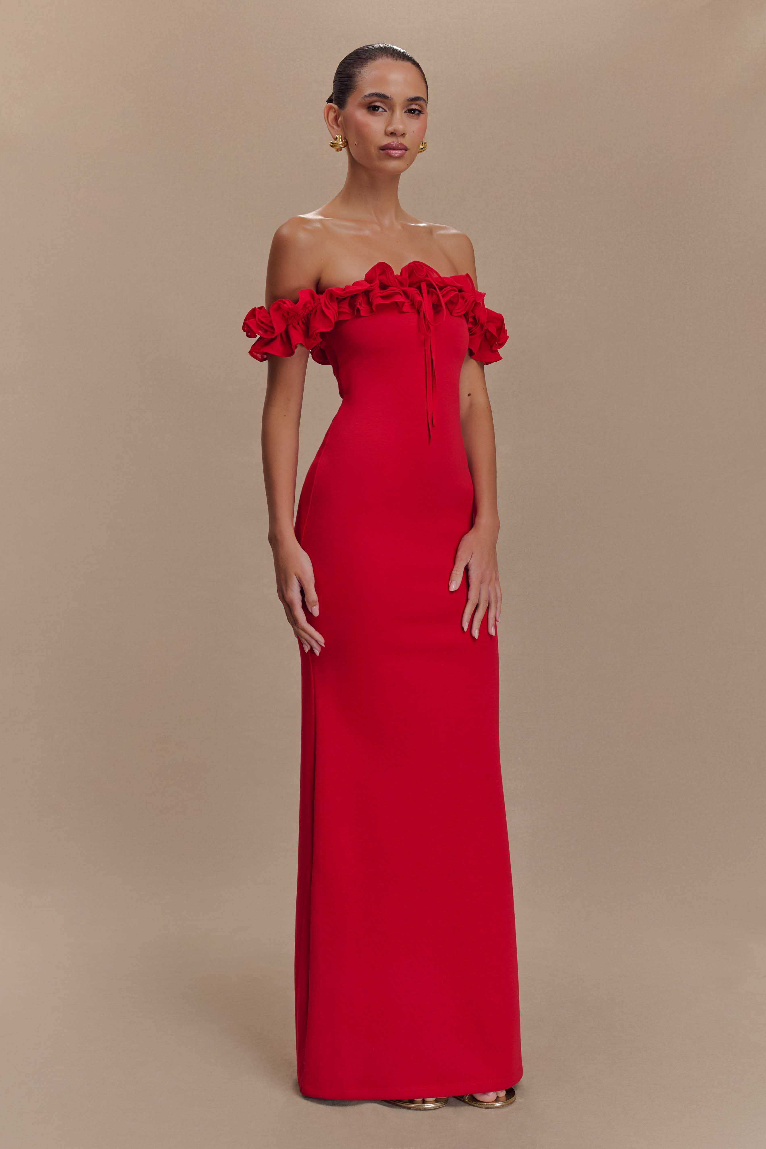 Nova Ruffle Off Shoulder Maxi Dress - Ruby、mySite、solidvoid