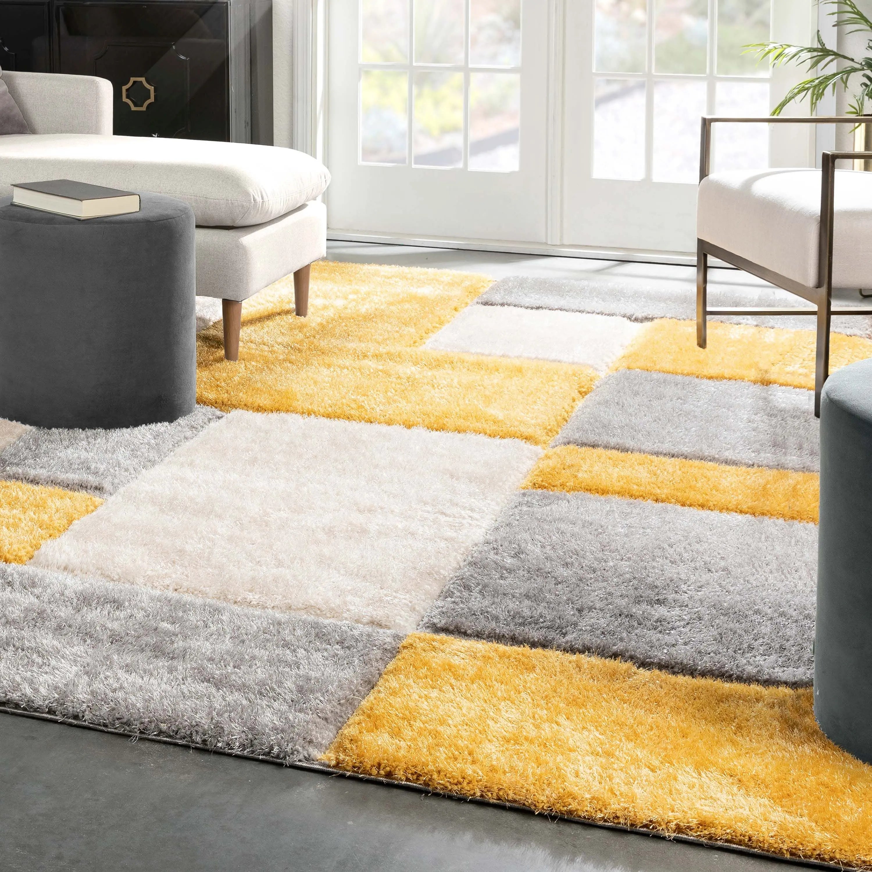 Escondido Yellow Modern Geometric 3D Textured Shag Rug By Chill Rugs、mySite、gigharbornorthrealestate