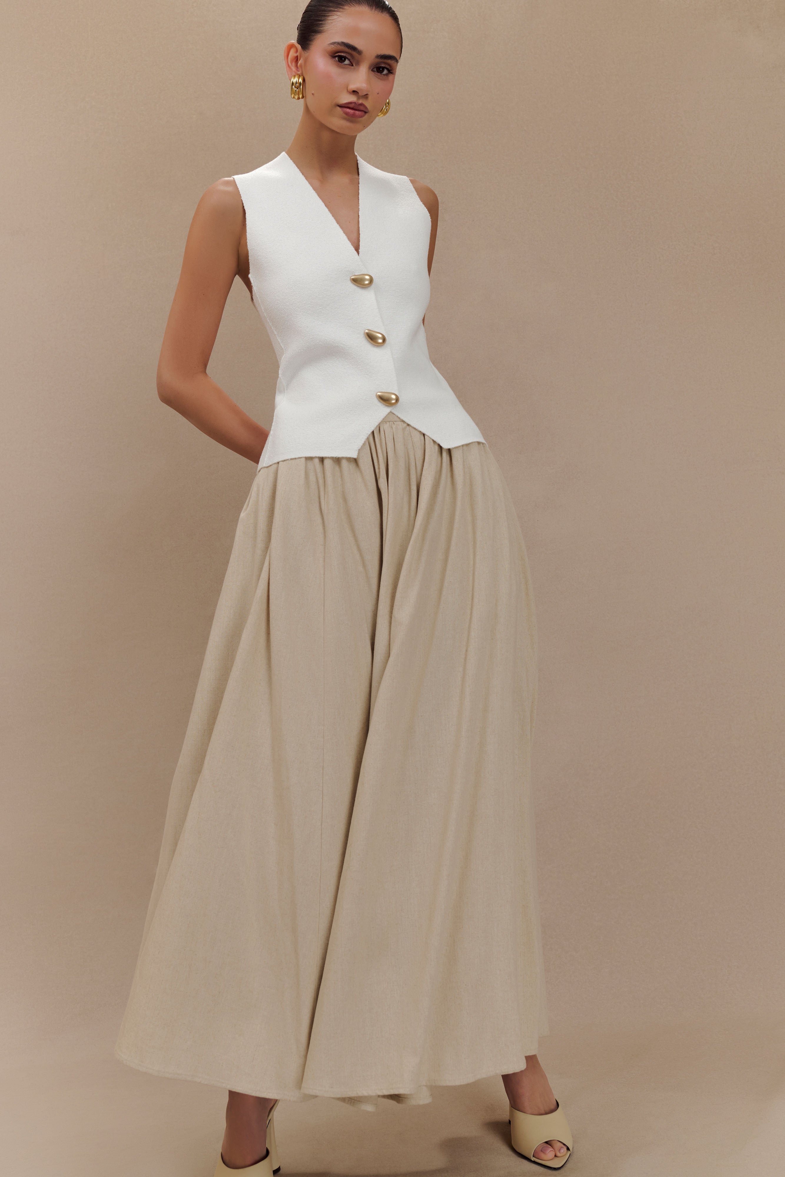 Clarence Linen A-Line Maxi Skirt - Natural、mySite、solidvoid