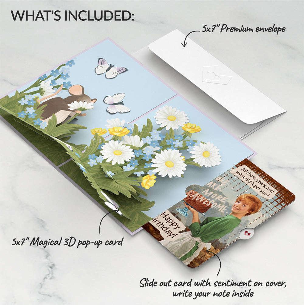 Field Mouse in the Flowers Birthday Pop-Up Card and More Cake More Awesome Sentiment Set、mySite、solidvoid