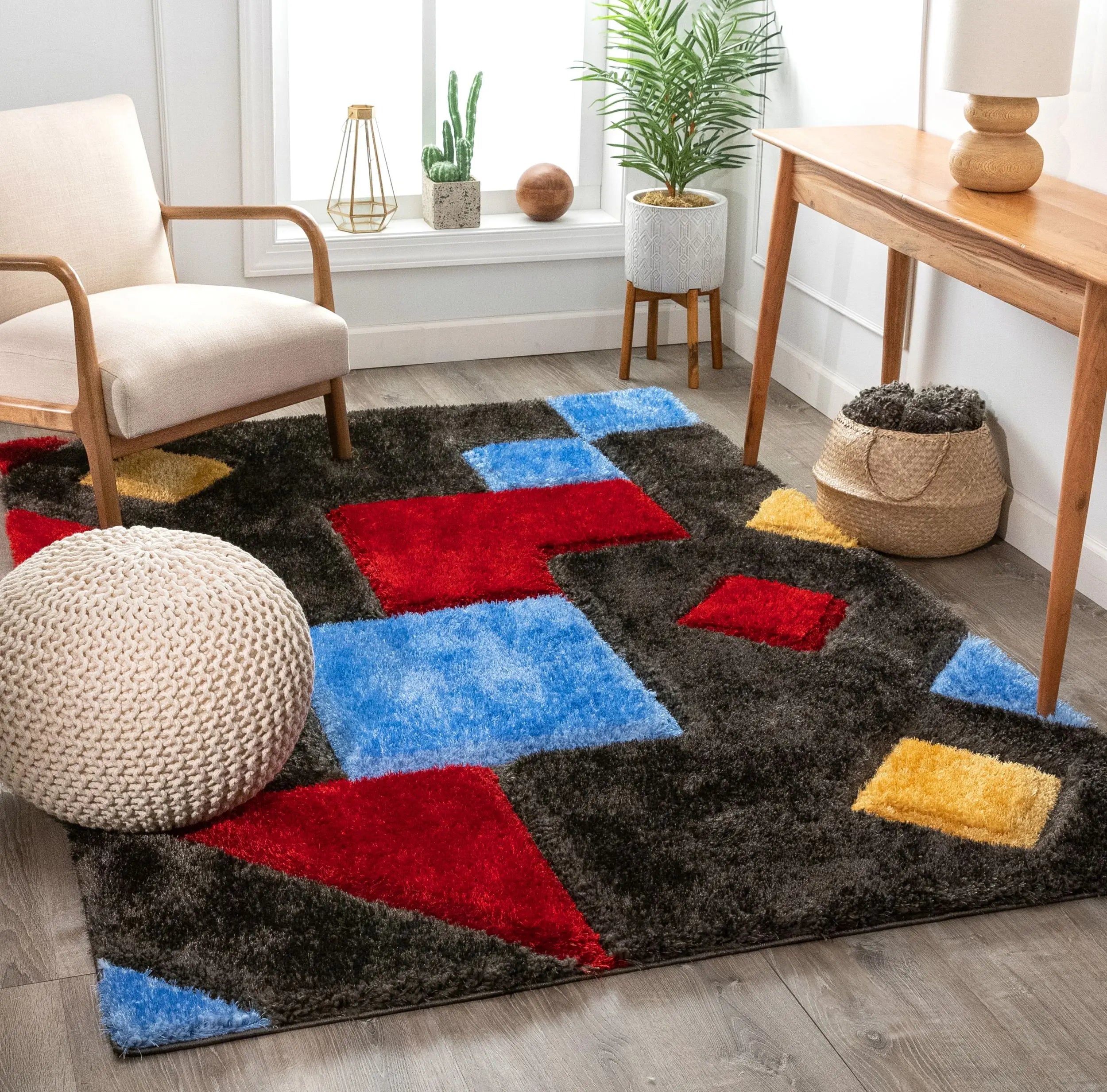 Teahupo Black Modern Geometric 3D Textured Shag Rug By Chill Rugs、mySite、gigharbornorthrealestate