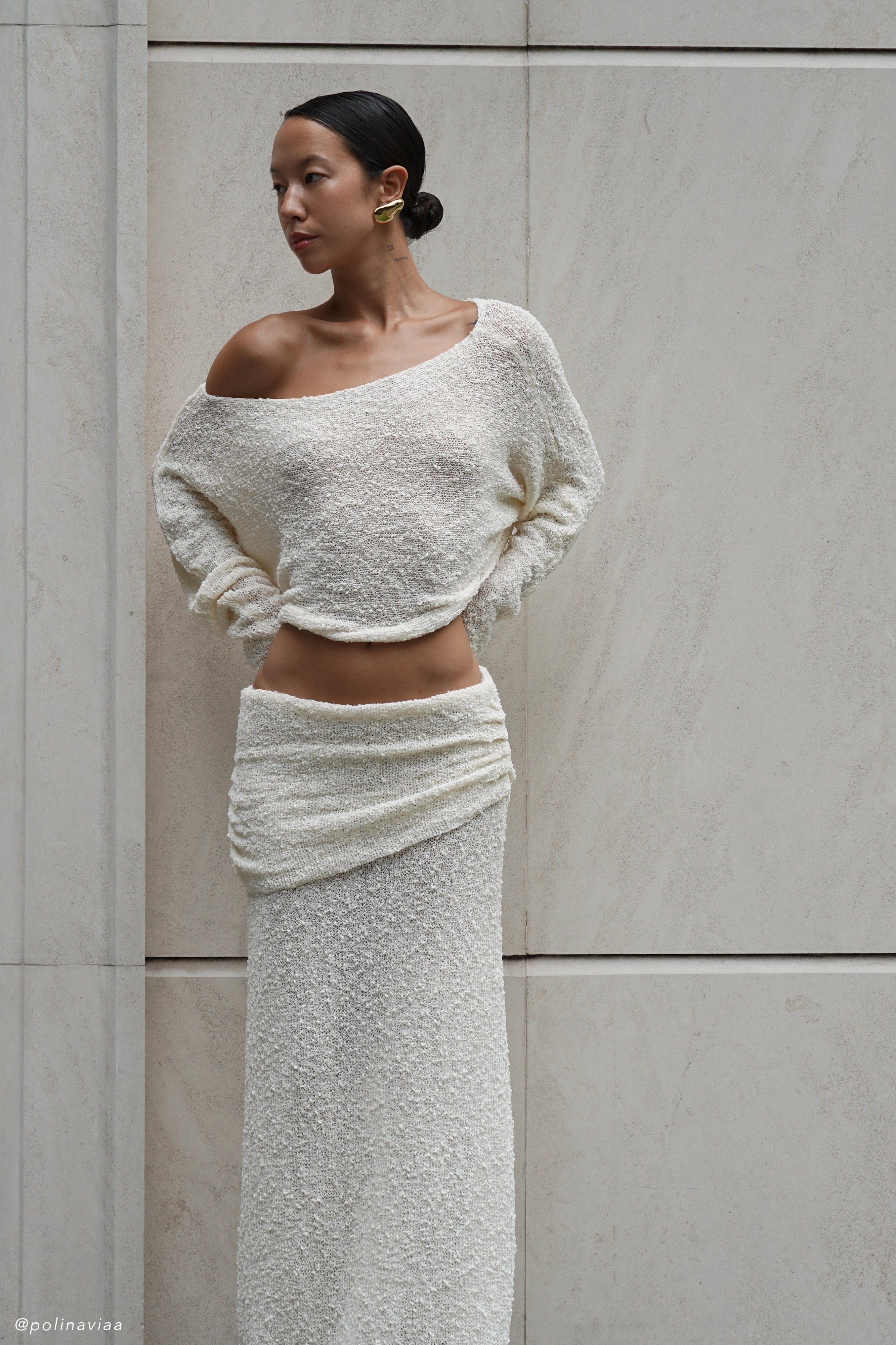 Petra Ruched Knit Maxi Skirt - Ivory、mySite、solidvoid