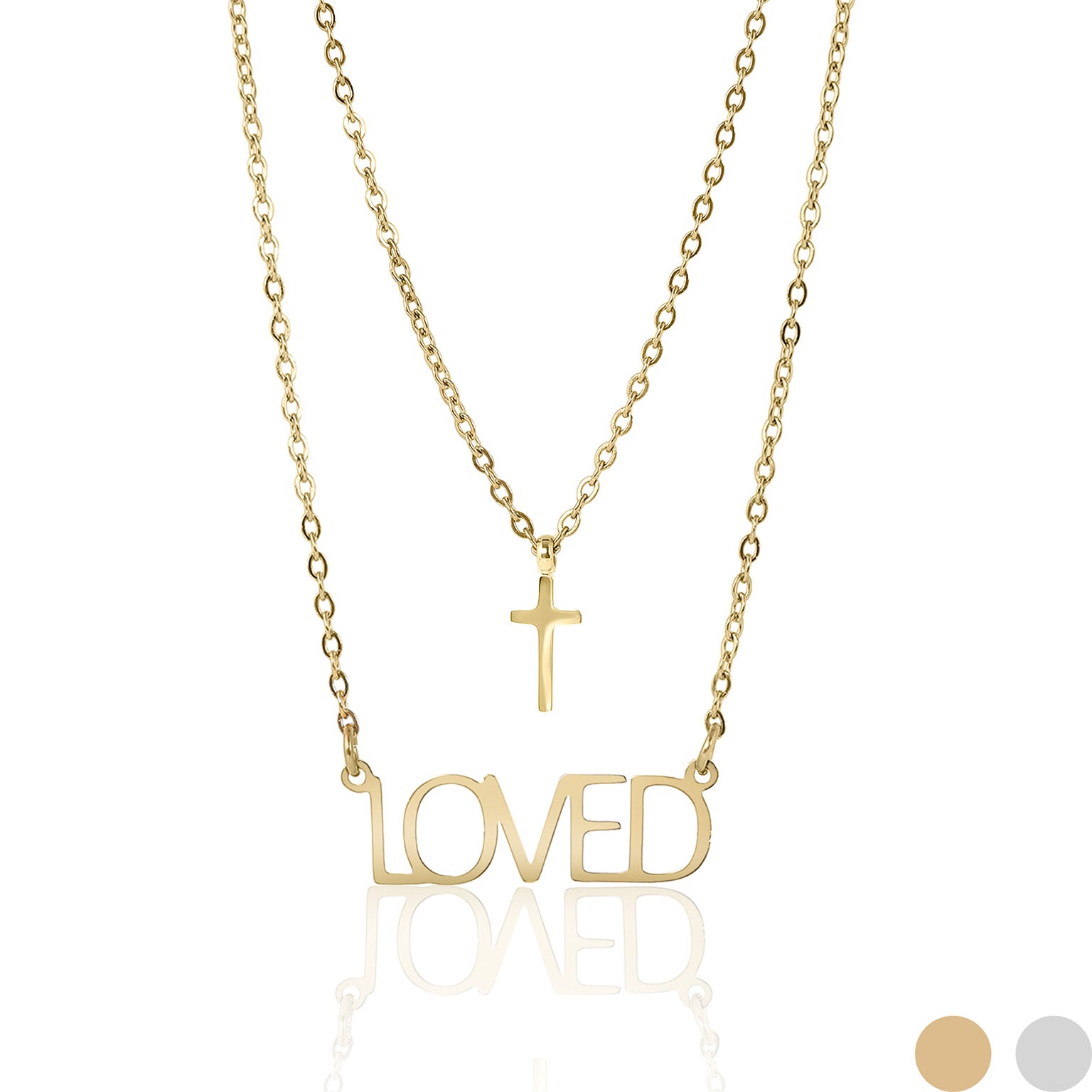 18K Gold PVD Stainless Steel Loved Layered Cross Charm Necklace / SBB0324、mySite、dreamappss